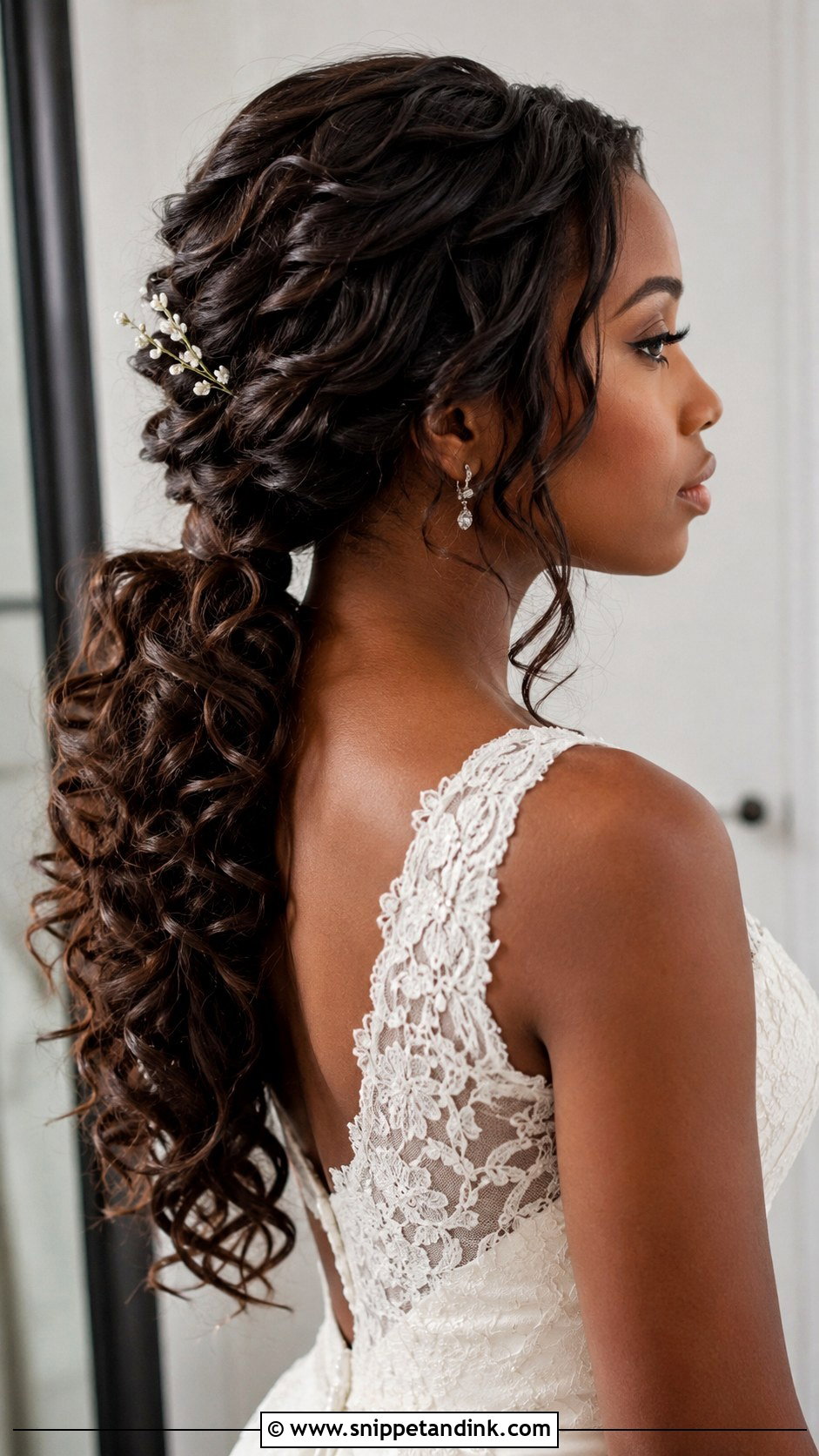 Low Pony Bridal Hair With Loose Curls - Snippet and Ink - 20 Low Pony Bridal Hair Ideas