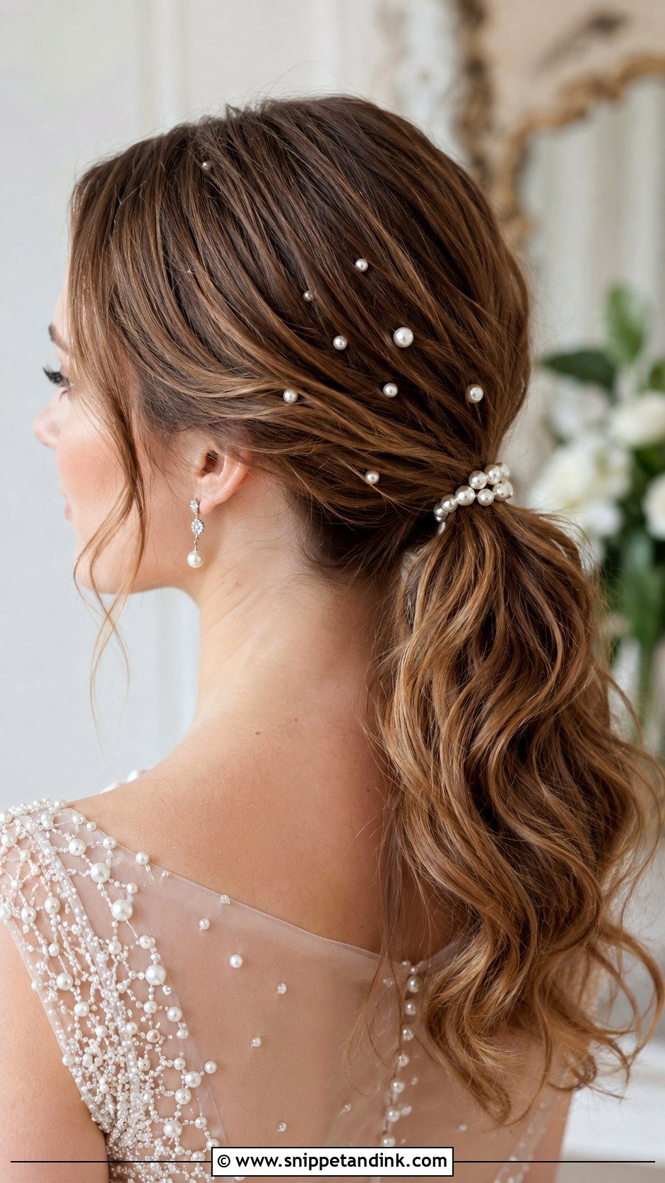 Low Pony Bridal Hair With Pearls - Snippet and Ink - 20 Low Pony Bridal Hair Ideas
