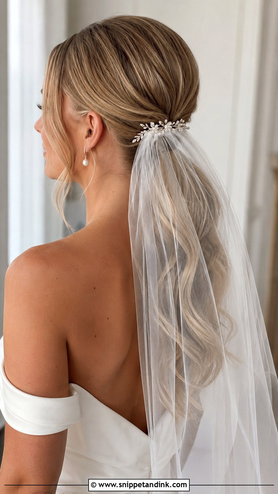 Low Pony Bridal Hair With Veil - Snippet and Ink - 20 Low Pony Bridal Hair Ideas