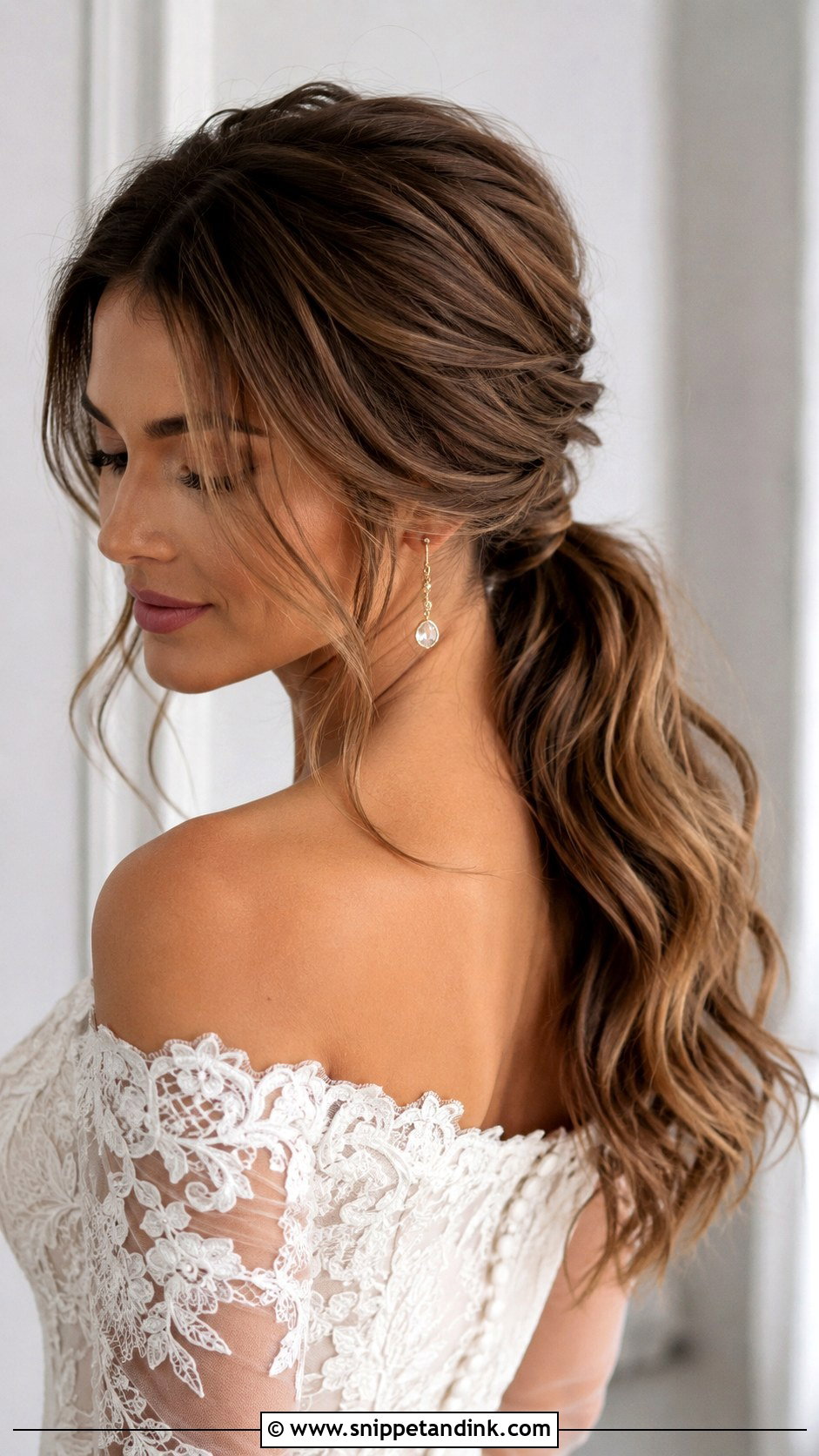 Low Ponytail Bridal Hair With Braid - Snippet and Ink - 15 Low Ponytail Bridal Hair Ideas