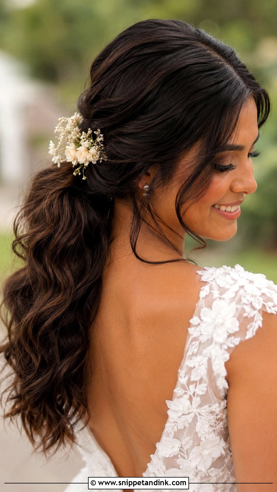 Low Ponytail Bridal Hair With Flowers - Snippet and Ink - 15 Low Ponytail Bridal Hair Ideas