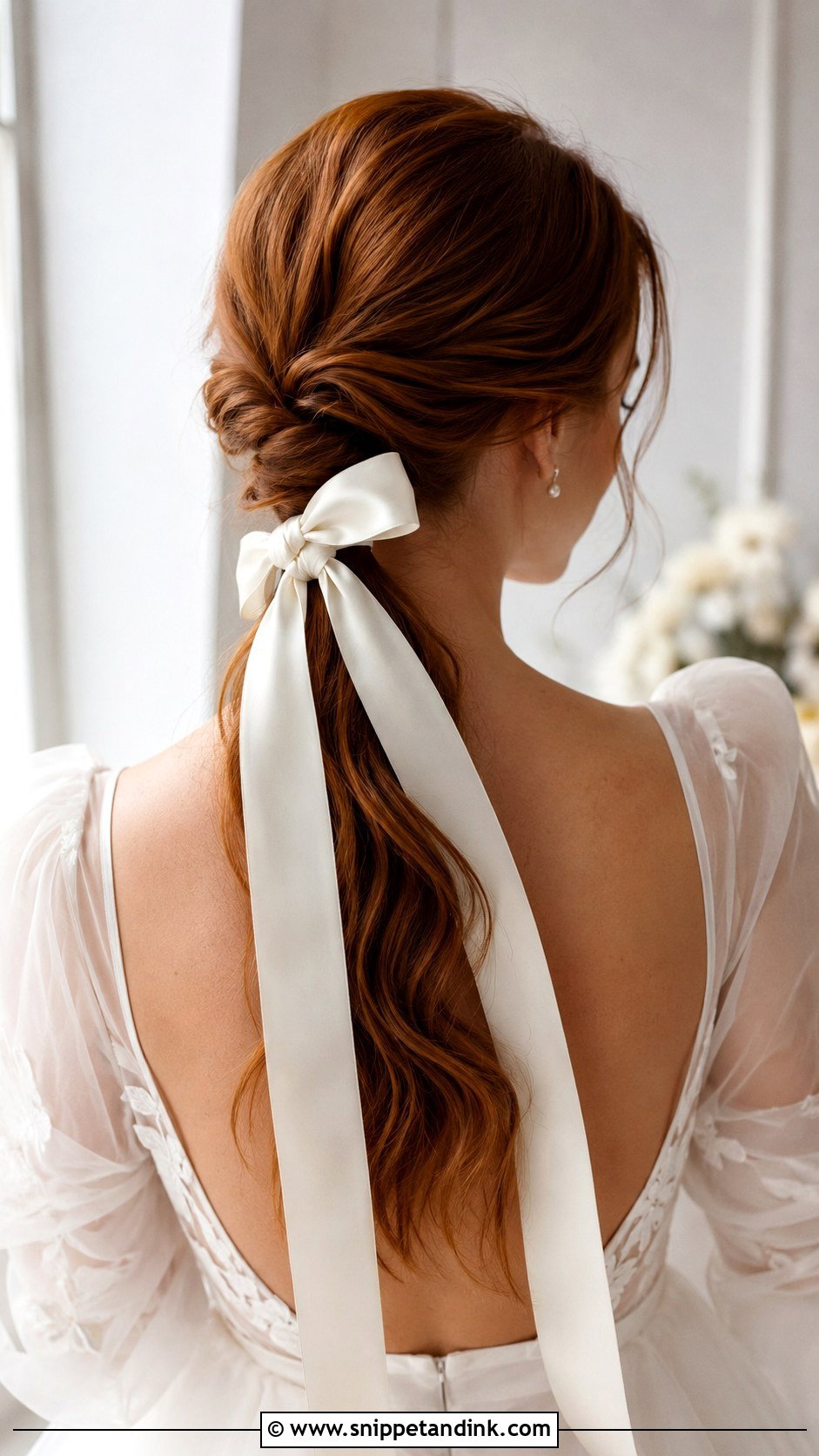 Low Ponytail Bridal Hair With Hair Bow - Snippet and Ink - 15 Low Ponytail Bridal Hair Ideas