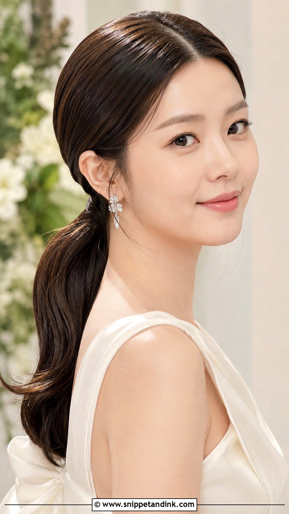 Low Ponytail Bridal Hair With Middle Part - Snippet and Ink - 15 Low Ponytail Bridal Hair Ideas