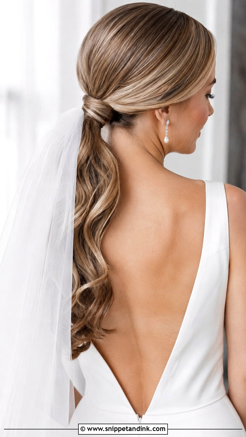 Low Ponytail Bridal Hair With Veil - Snippet and Ink - 15 Low Ponytail Bridal Hair Ideas