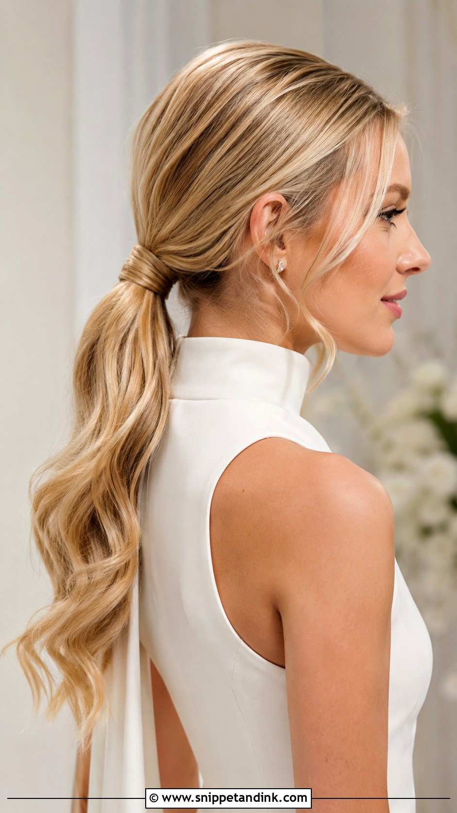 Low Ponytail For High Neck Dress - Snippet and Ink - 15 Wedding Hairstyles for High Neck Dresses