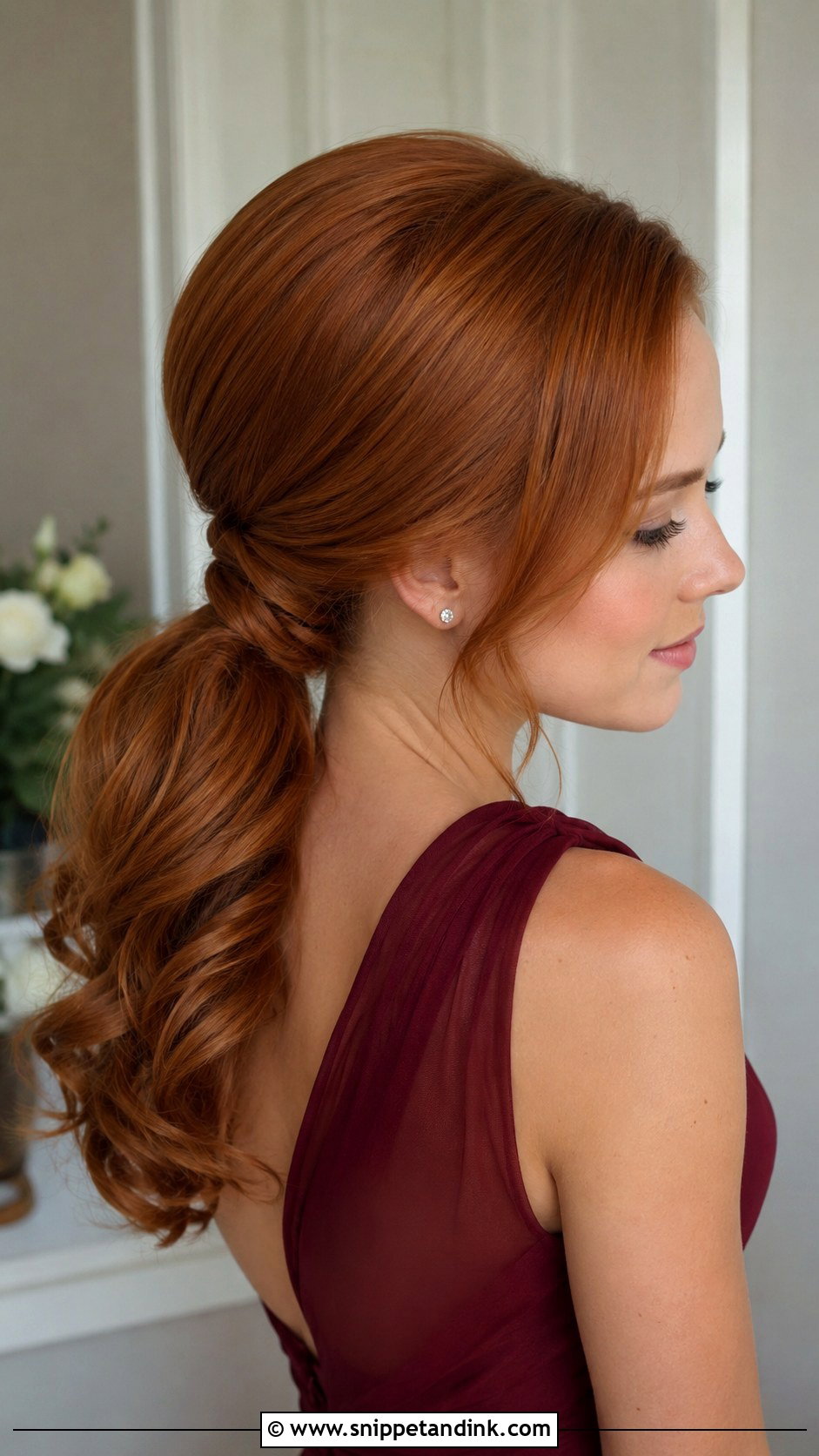 Low Ponytail Updo With Side Part - Snippet and Ink - 20 Bridesmaid Hair Updo Ponytail Ideas