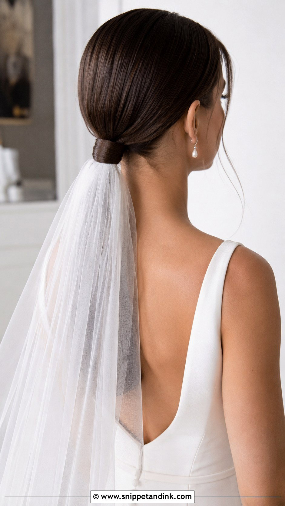 Low Ponytail Updo With Veil Below - Snippet and Ink - 25 Veil Under Updo Ideas