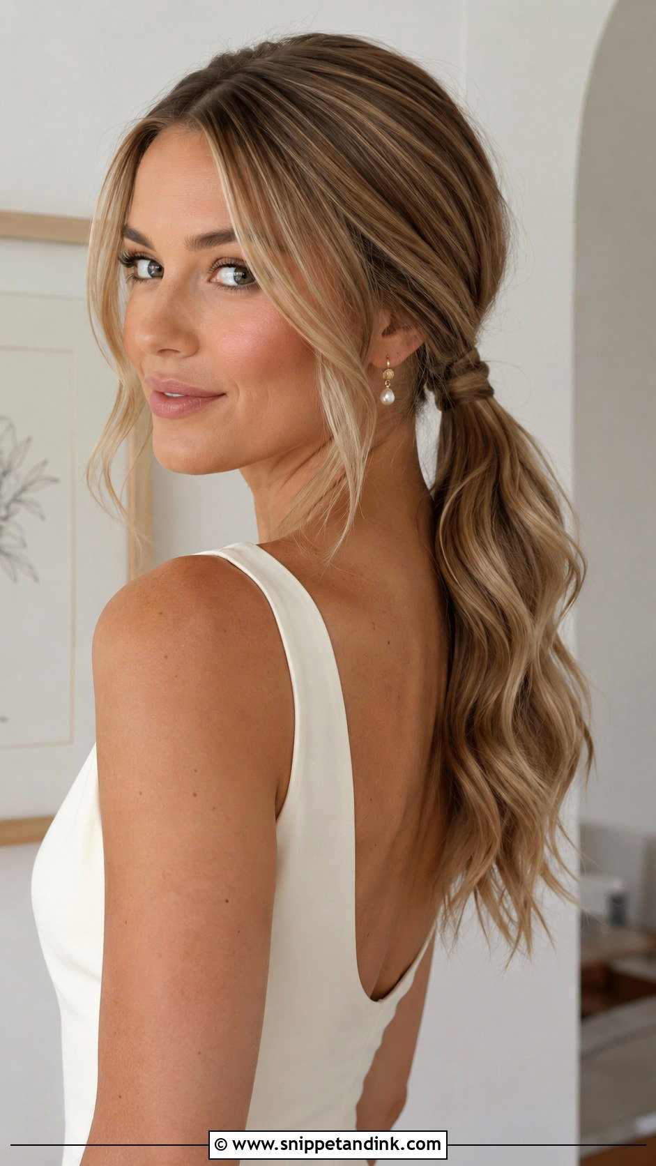 Low Ponytail Wedding Hairstyle For Long Hair - Snippet and Ink - 20 Casual Wedding Hairstyles for Long Hair