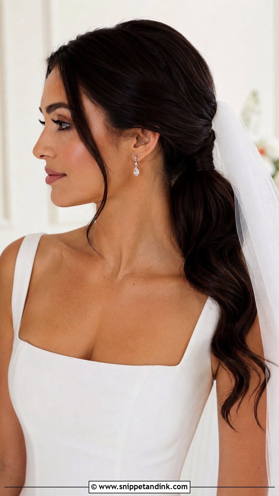Low Ponytail Wedding Hairstyle For Square Neckline - Snippet and Ink - 15 Wedding Hairstyles for Square Neckline
