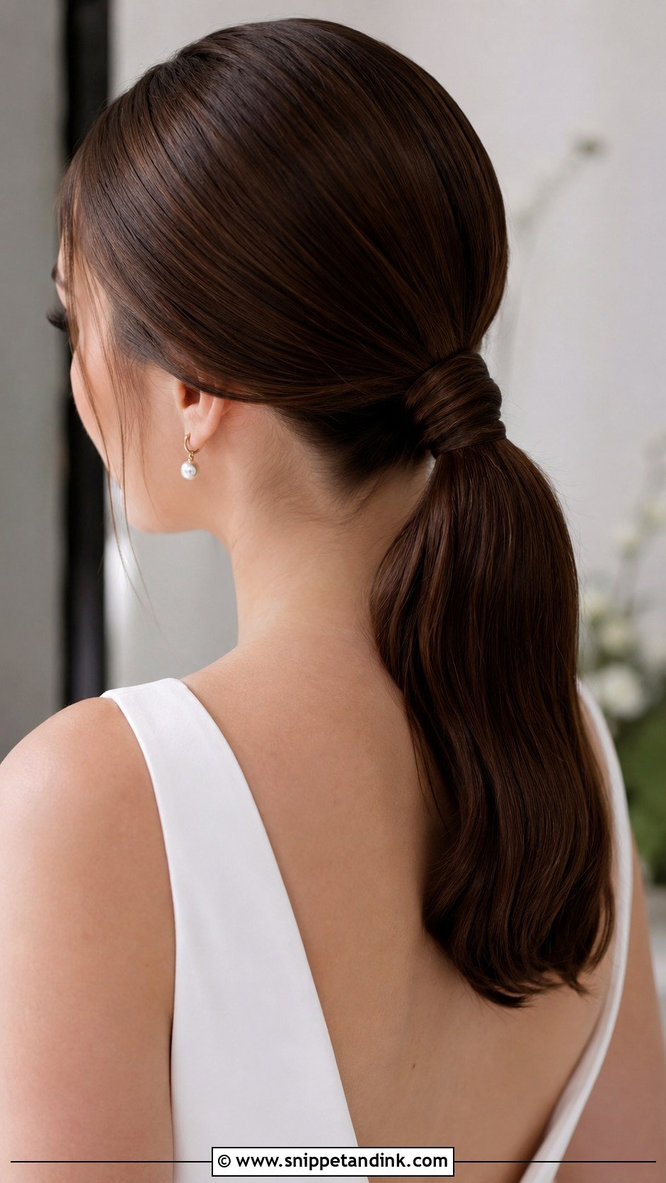 Low Ponytail Wedding Hairstyle for Medium Hair - Snippet and Ink - 20 Medium Bridal Hair Ideas