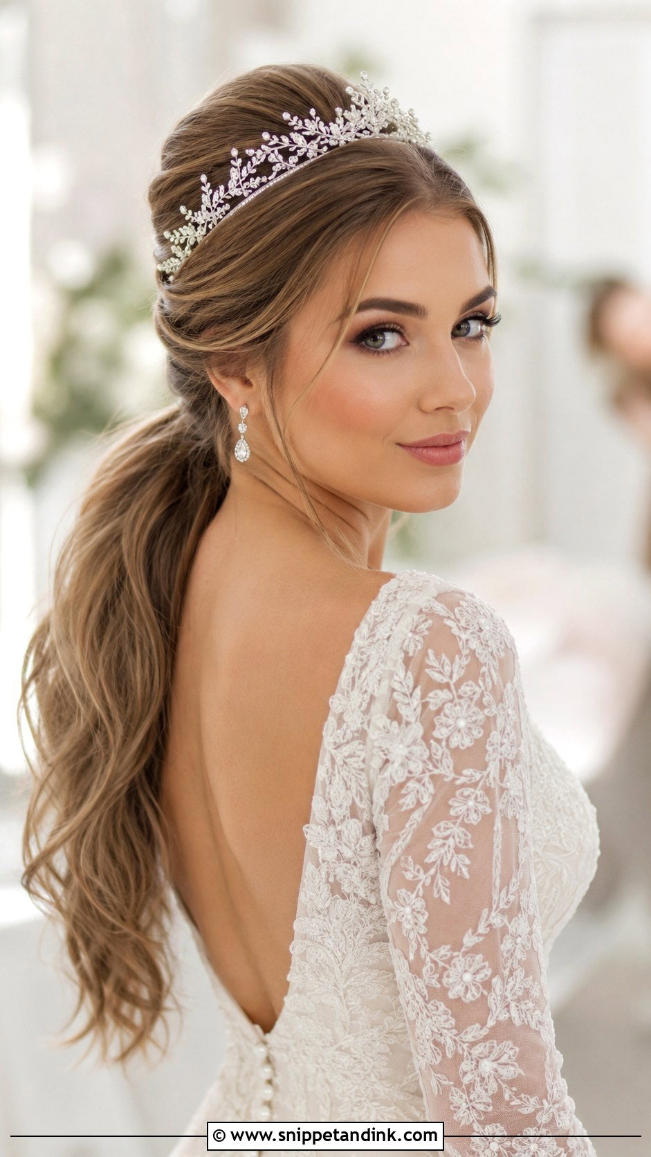 Low Ponytail With Bouffant Crown - Snippet and Ink - 30 Elegant Ponytail Wedding Hairstyles