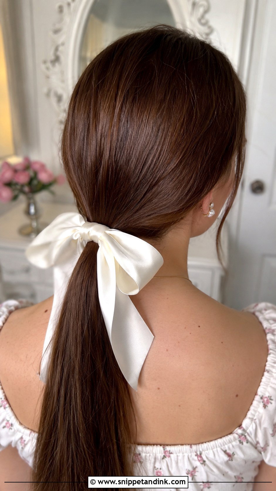 Low Ponytail With Bow - Snippet and Ink - 30 Hair Looks for Wedding Guest