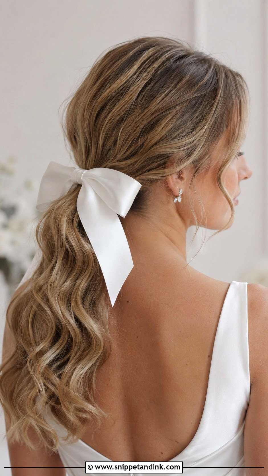 Low Ponytail With Bow Accent - Snippet and Ink - 20 Pony Updo Wedding Ideas