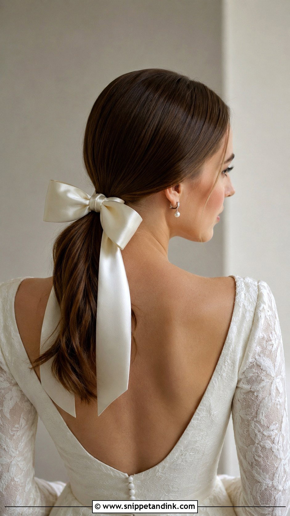 Low Ponytail With Bow - Snippet and Ink - 25 Bride Ponytail Hairstyles