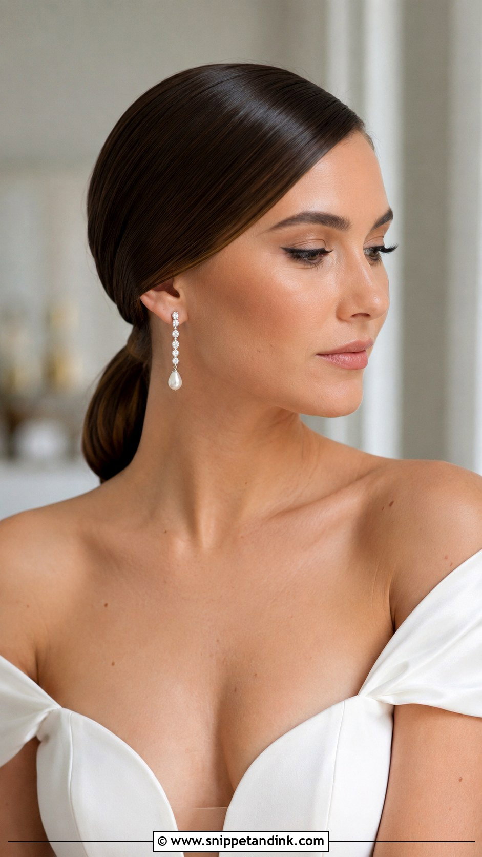 Low Ponytail With Deep Side Part - Snippet and Ink - 20 Low Pony Wedding Hairstyles