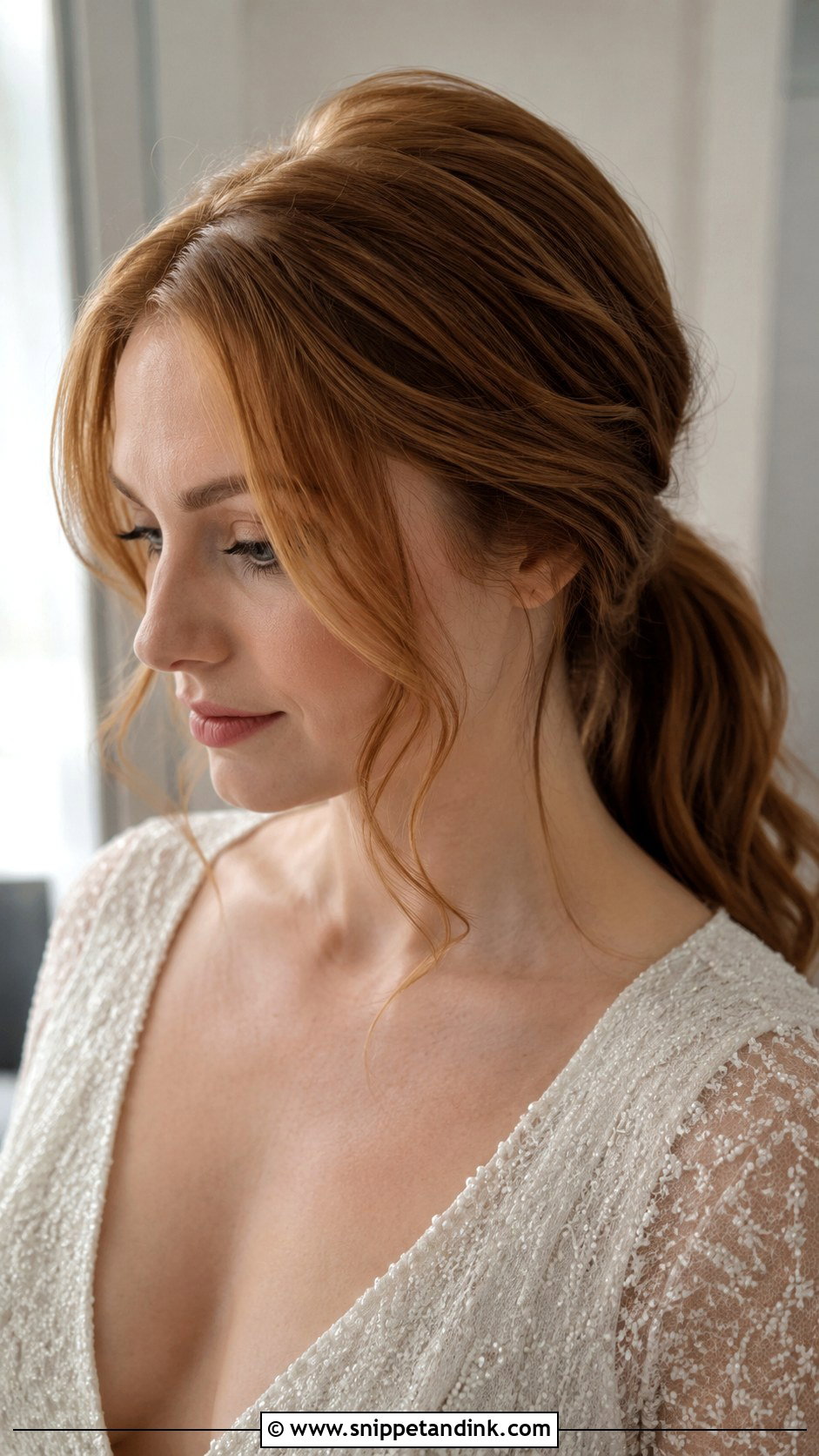 Low Ponytail With Face Framing Pieces - Snippet and Ink - 25 Low Ponytail Wedding Hair Ideas
