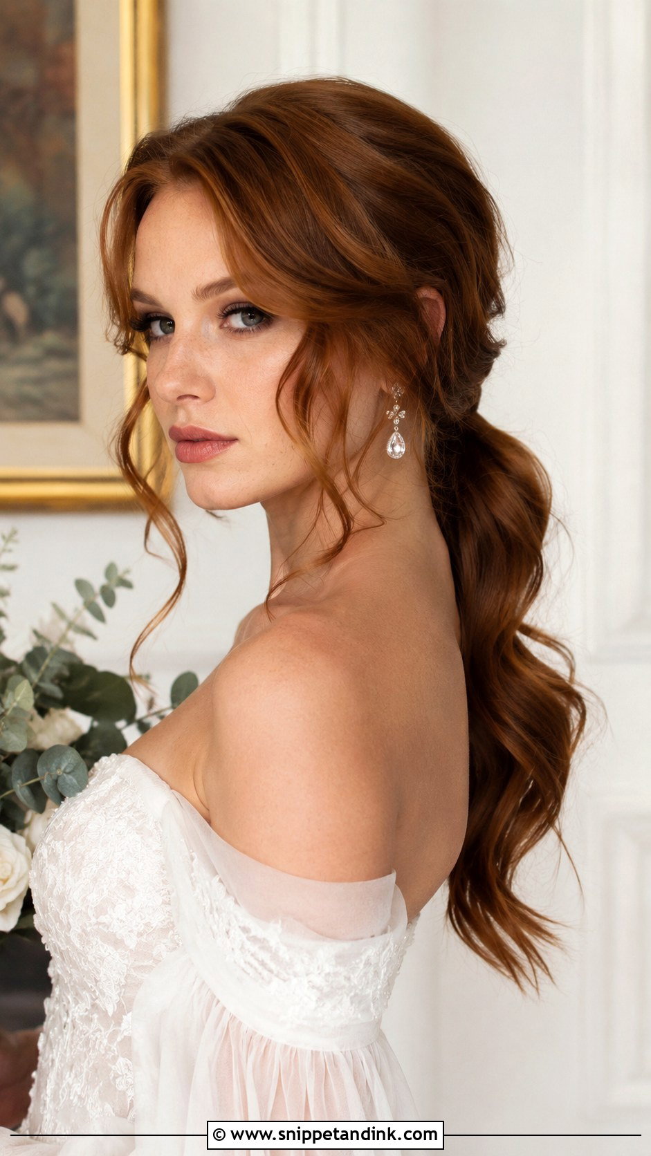 Low Ponytail With Face Framing Pieces - Snippet and Ink - 25 Ponytail Updo Wedding Ideas
