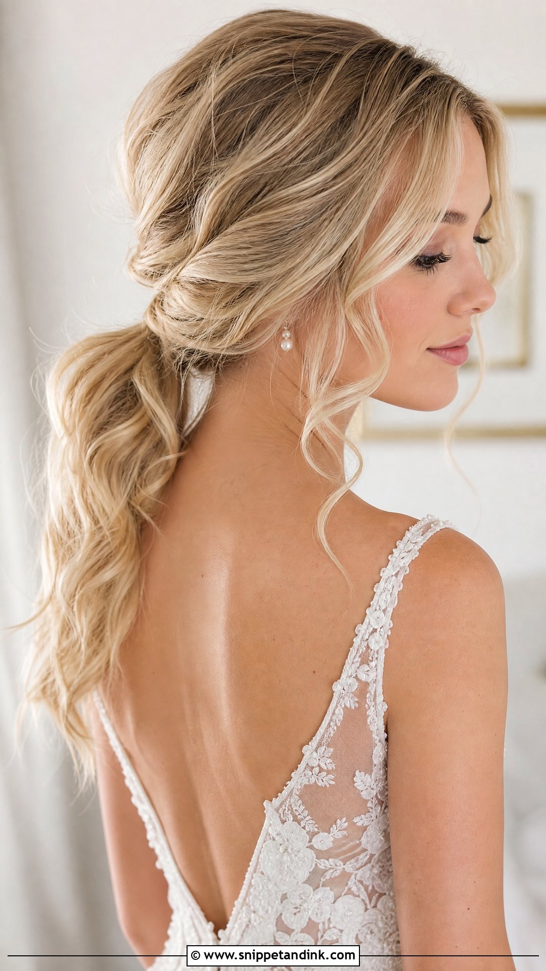 Low Ponytail With Face Framing Pieces - Snippet and Ink - 20 Wedding Low Ponytail Hairstyles
