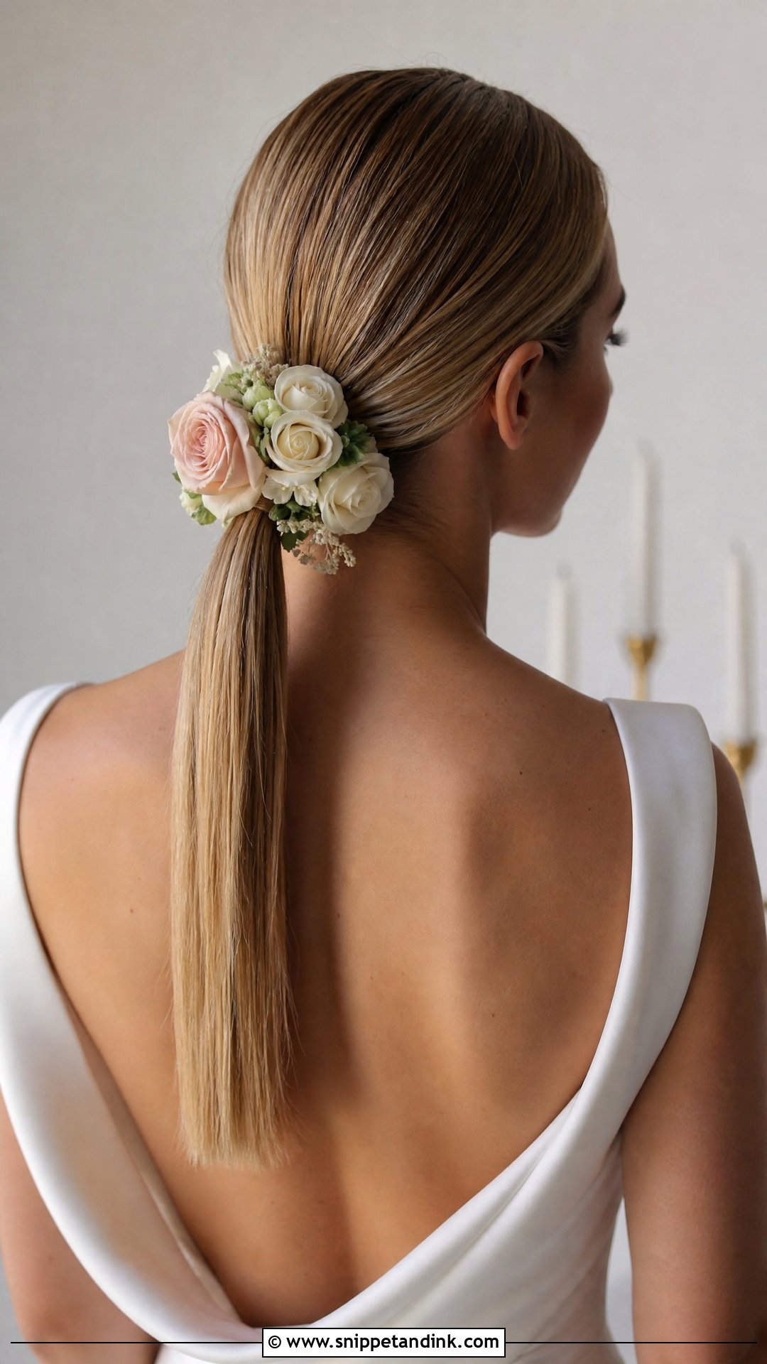 Low Ponytail With Floral Wrap - Snippet and Ink - 20 Bridal Hairstyles with Flowers