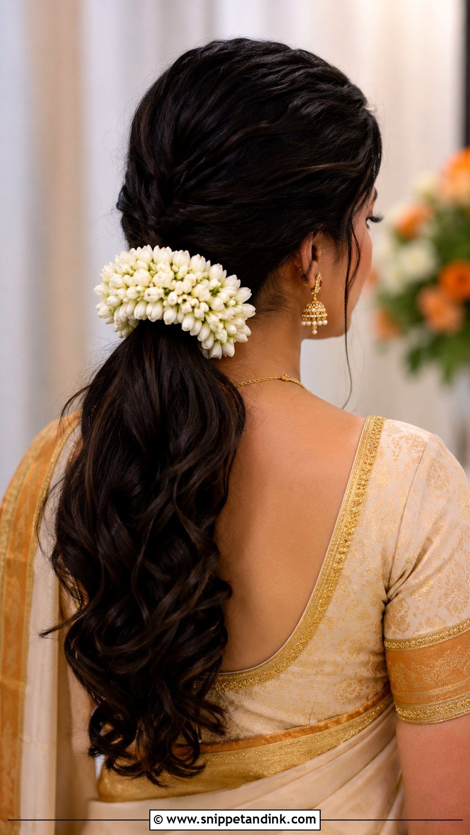 Low Ponytail With Gajra - Snippet and Ink - 20 Indian Wedding Ponytail Hairstyles