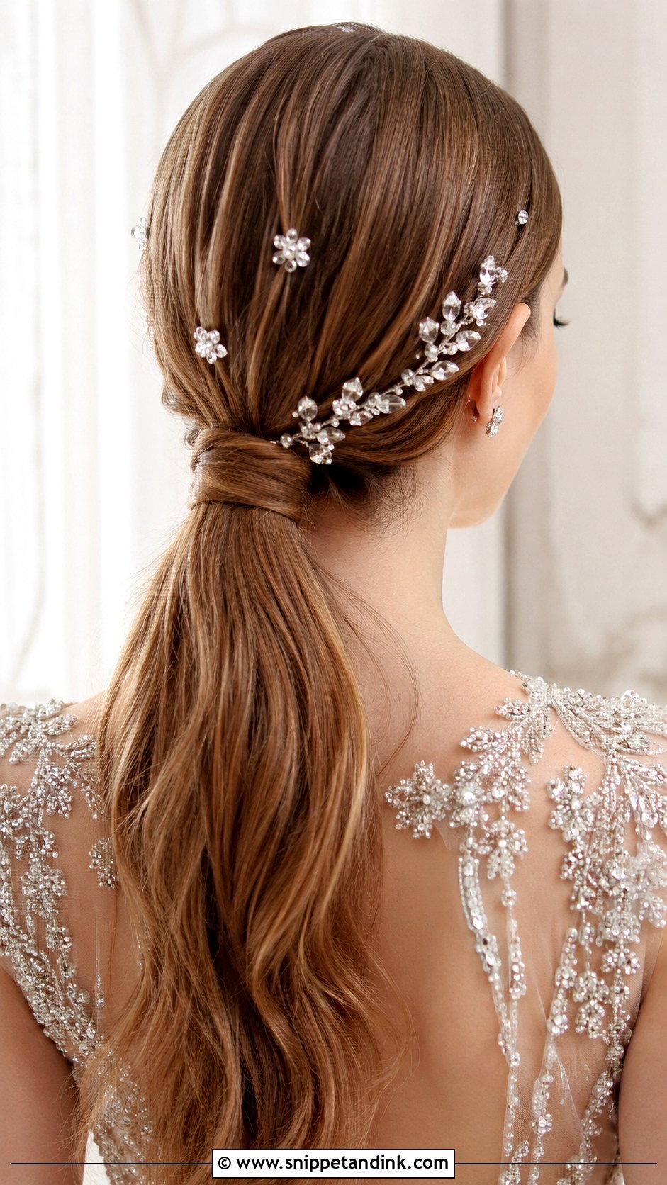 Low Ponytail With Hair Accessories - Snippet and Ink - 20 Low Pony Wedding Hairstyles