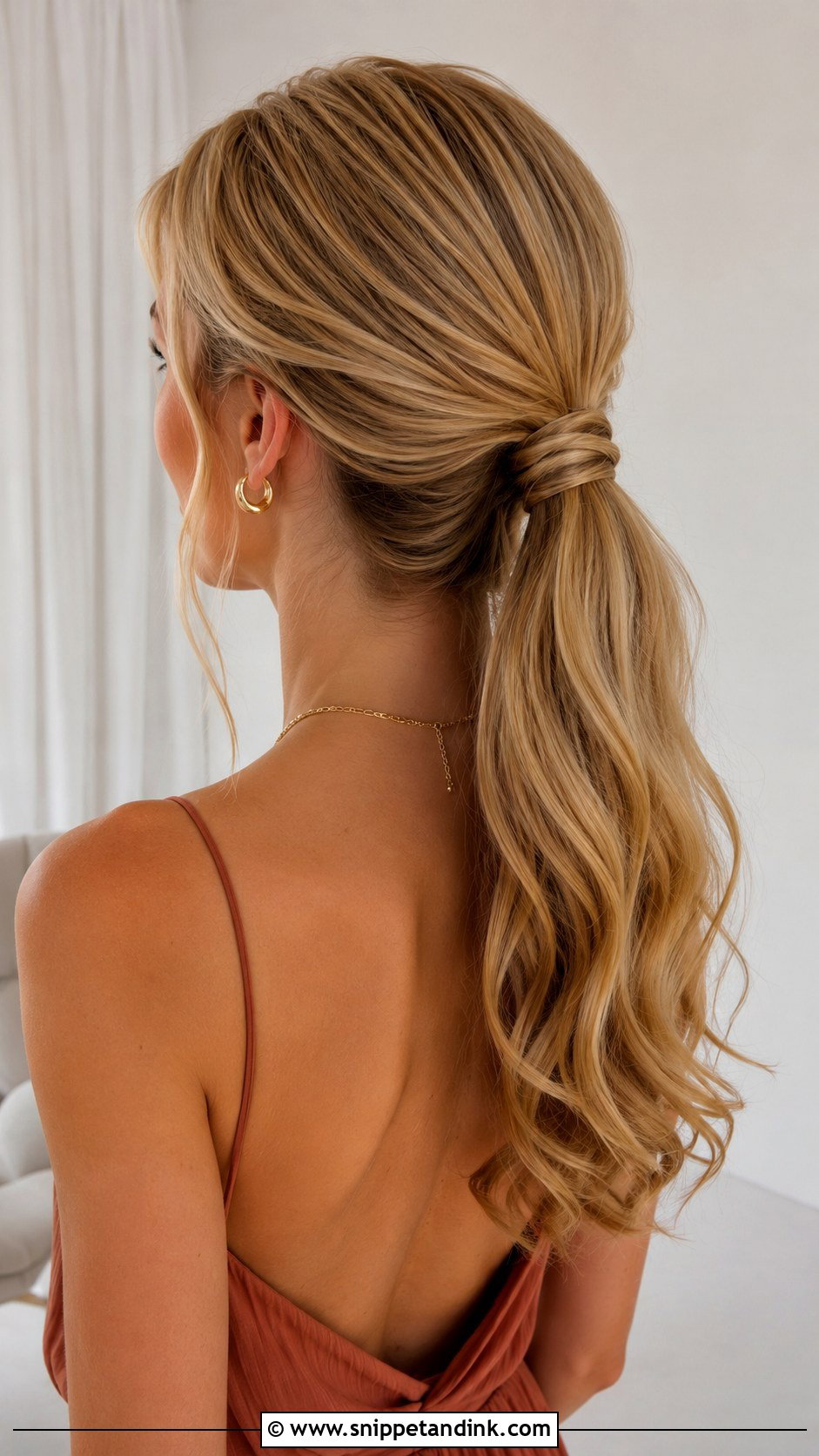 Low Ponytail With Hair Wrap - Snippet and Ink - 20 Bridesmaid Low Ponytail Ideas