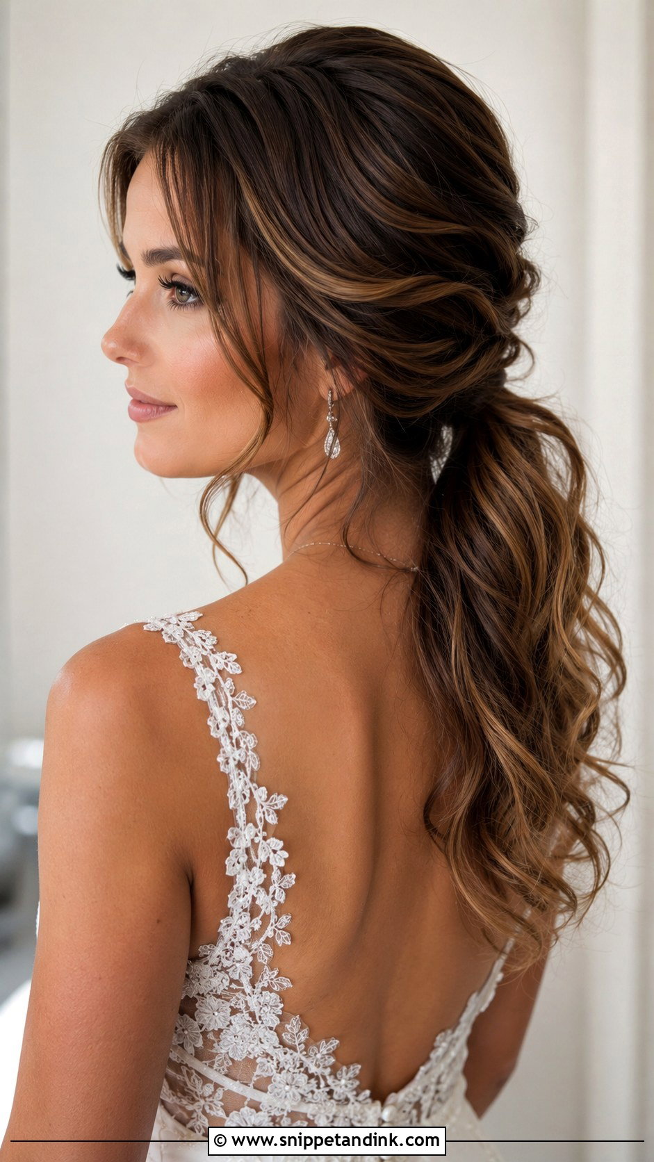 Low Ponytail With Loose Curls - Snippet and Ink - 20 Low Pony Wedding Hairstyles