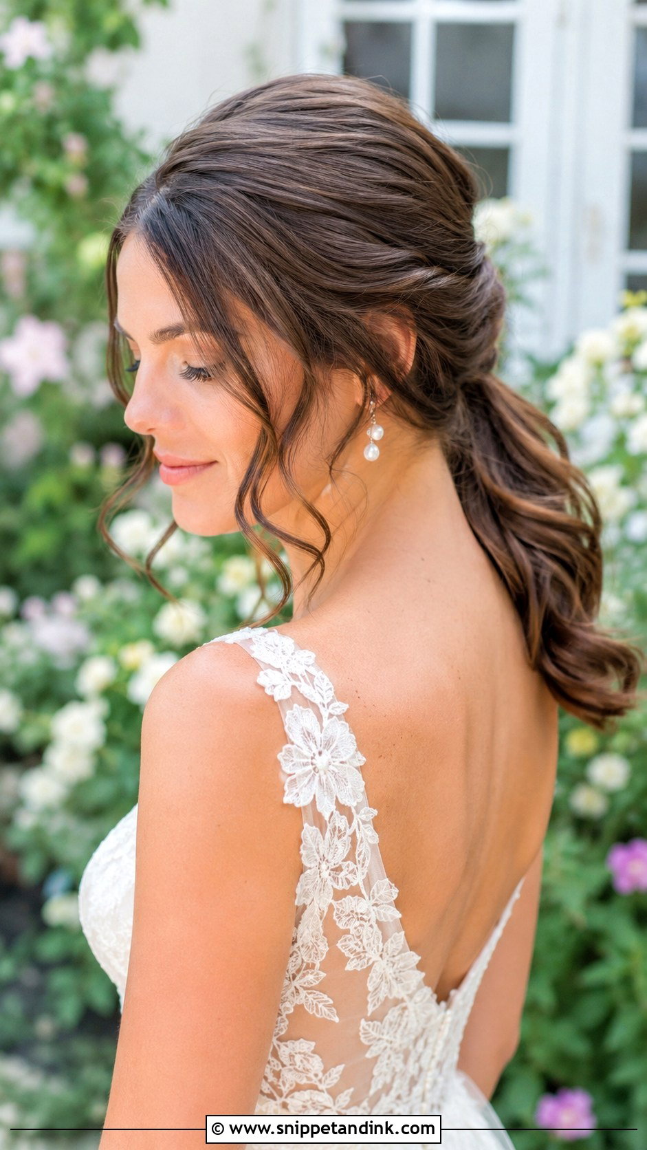 Low Ponytail With Loose Tendrils - Snippet and Ink - 25 Low Ponytail Wedding Hair Ideas