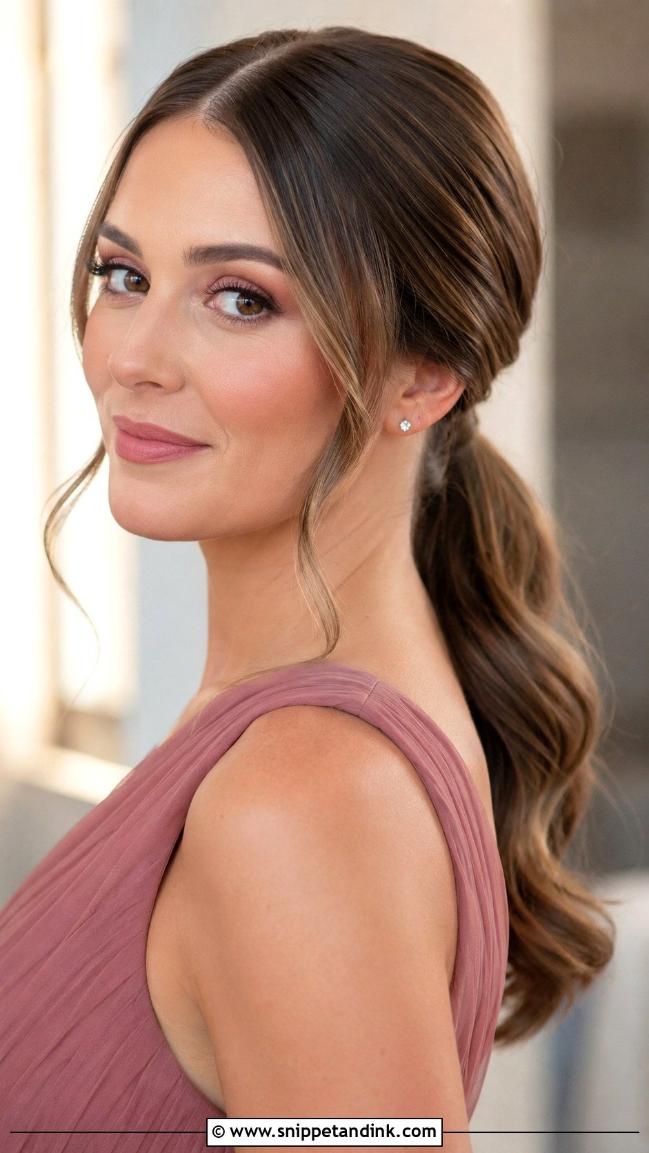 Low Ponytail With Monochrome Makeup - Snippet and Ink - 25 Bridesmaid Hair and Makeup Ideas