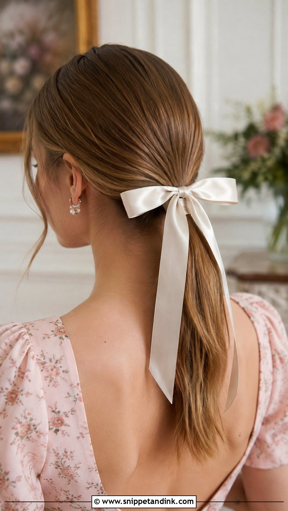 Low Ponytail With Ribbon - Snippet and Ink - 20 Ponytail Wedding Guest Ideas
