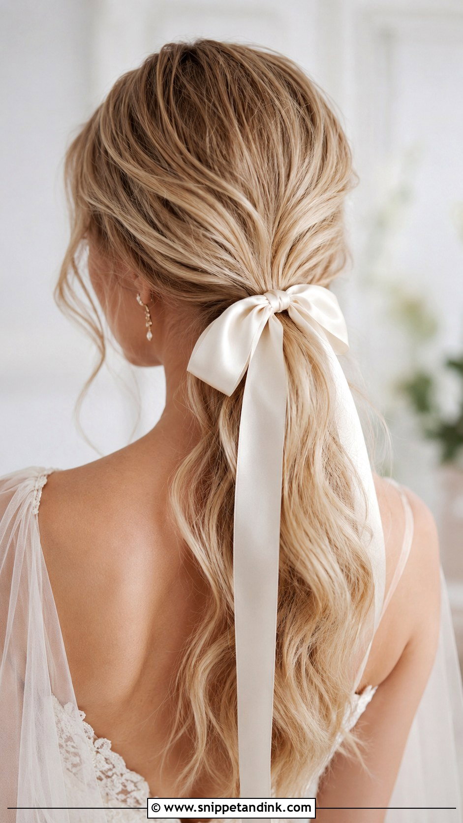 Low Ponytail With Ribbon - Snippet and Ink - 25 Low Ponytail Wedding Hair Ideas