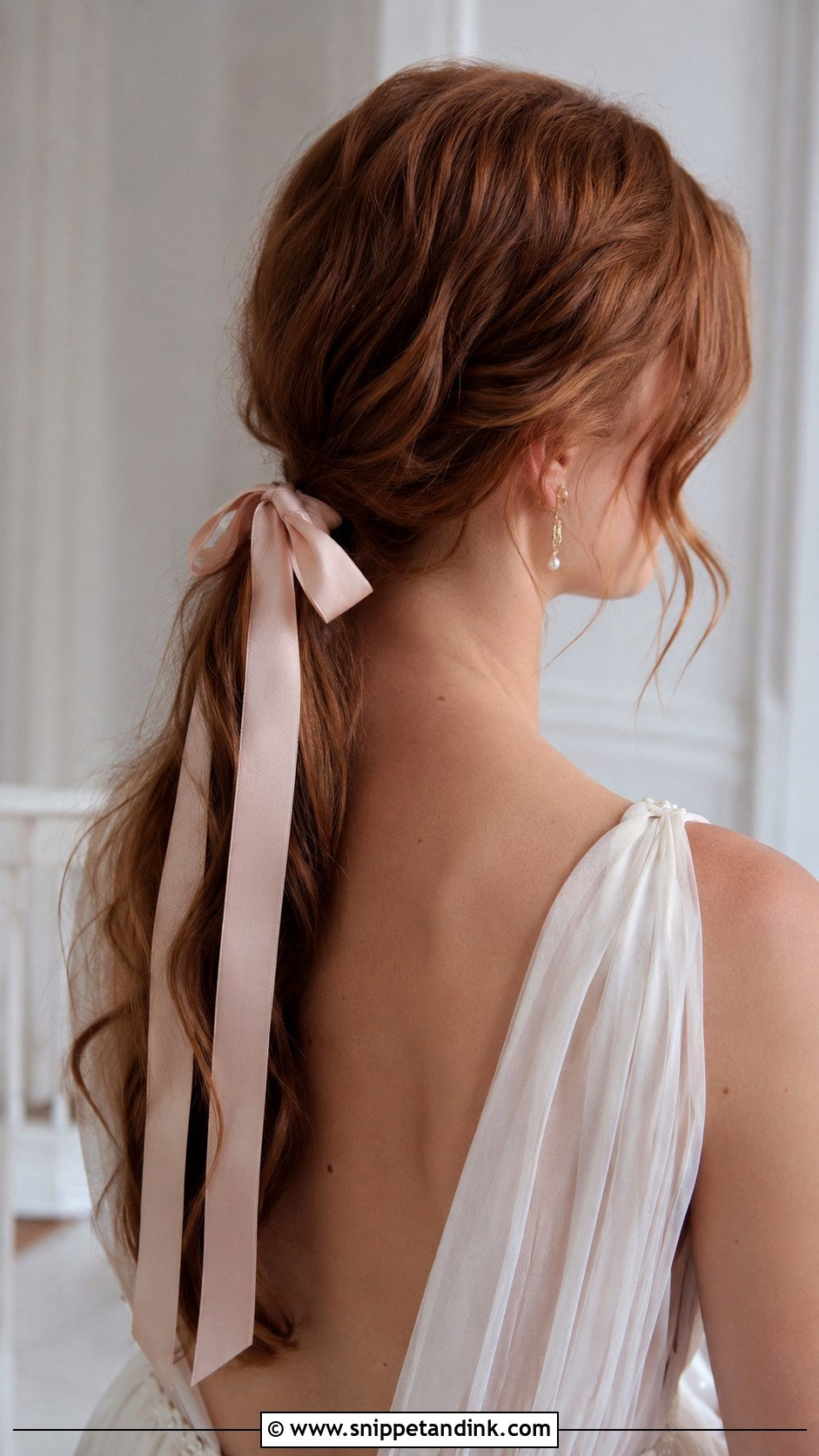 Low Ponytail With Ribbon Detail - Snippet and Ink - 20 Low Pony Wedding Hairstyles