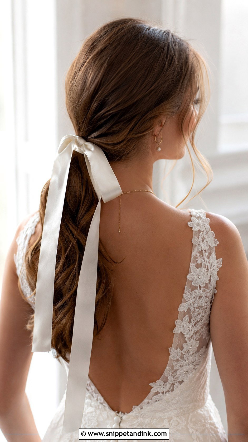 Low Ponytail With Ribbon - Snippet and Ink - 20 Bridal Low Ponytail Ideas