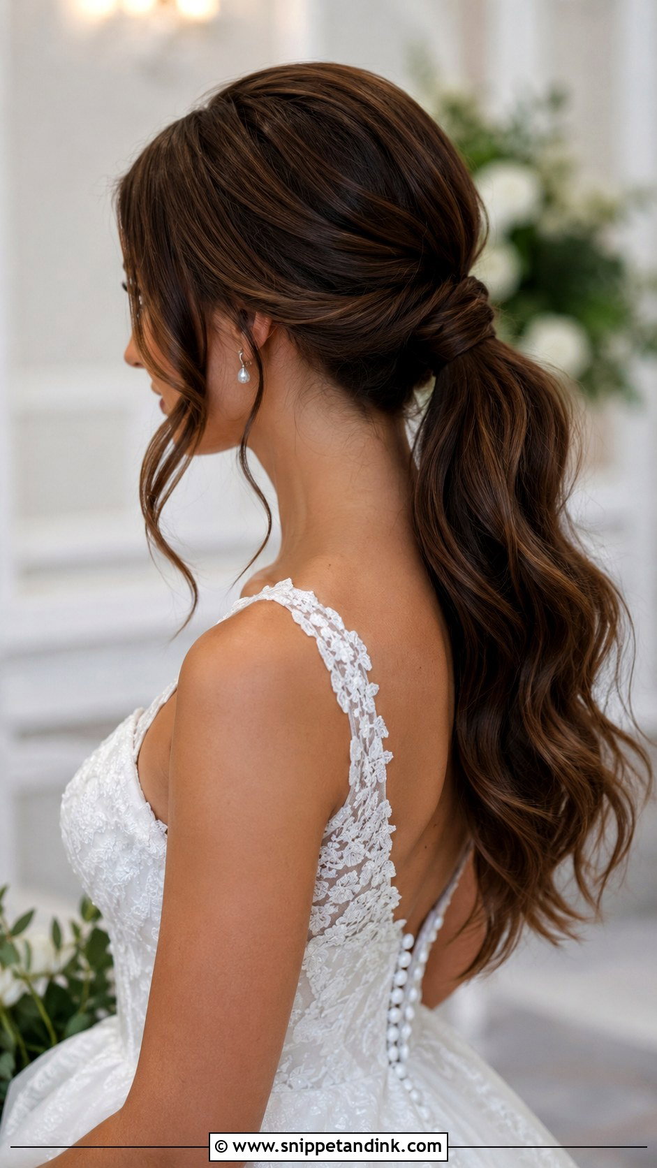 Low Ponytail With Soft Waves - Snippet and Ink - 30 Elegant Ponytail Wedding Hairstyles