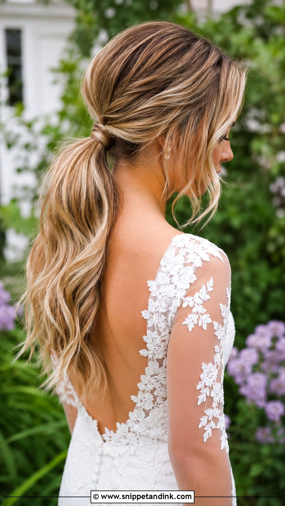 Low Ponytail With Soft Waves - Snippet and Ink - 20 Bridal Low Ponytail Ideas