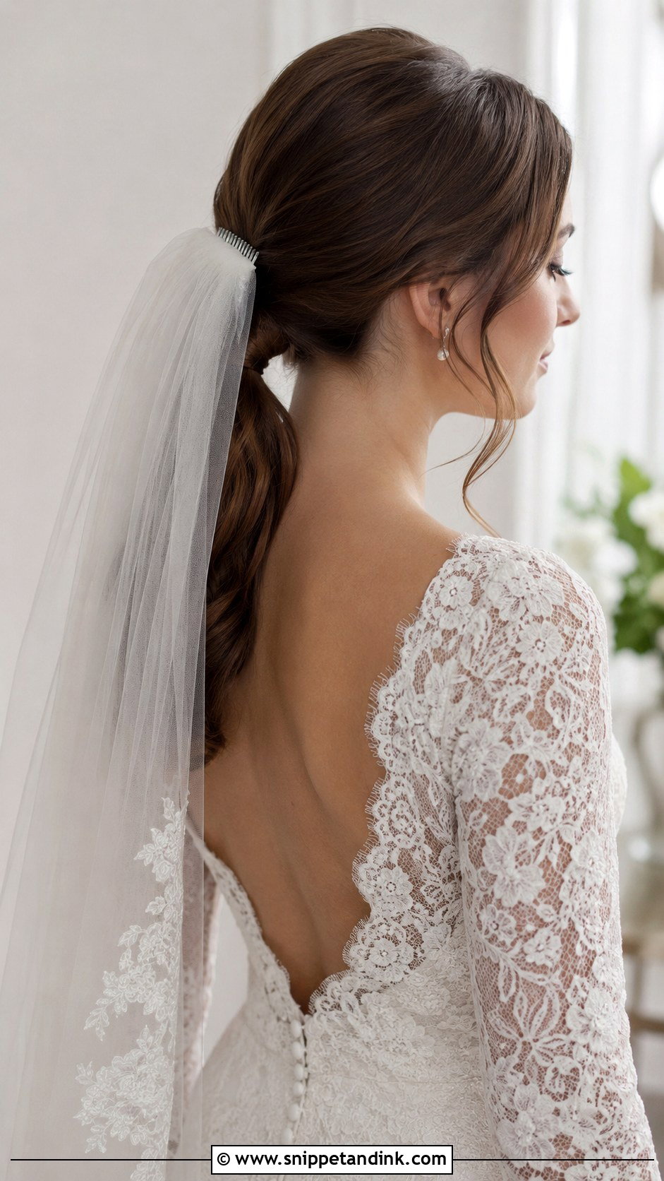 Low Ponytail With Veil - Snippet and Ink - 20 Bridal Low Ponytail Ideas