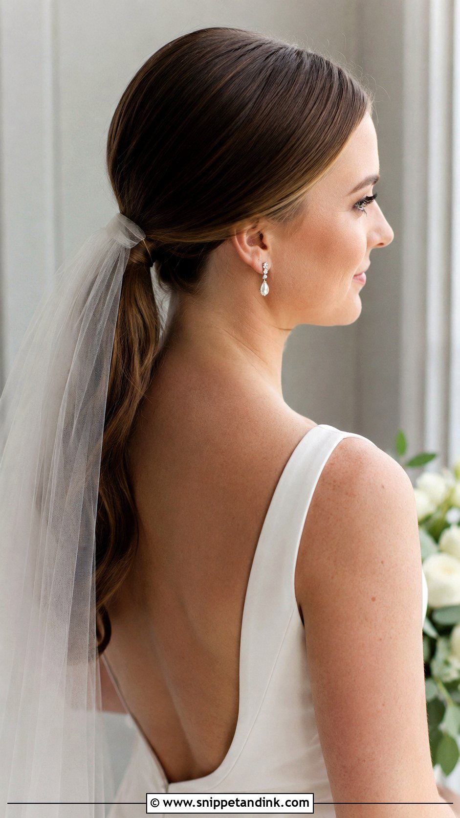 Low Ponytail With Veil - Snippet and Ink - 25 Bride Ponytail Hairstyles