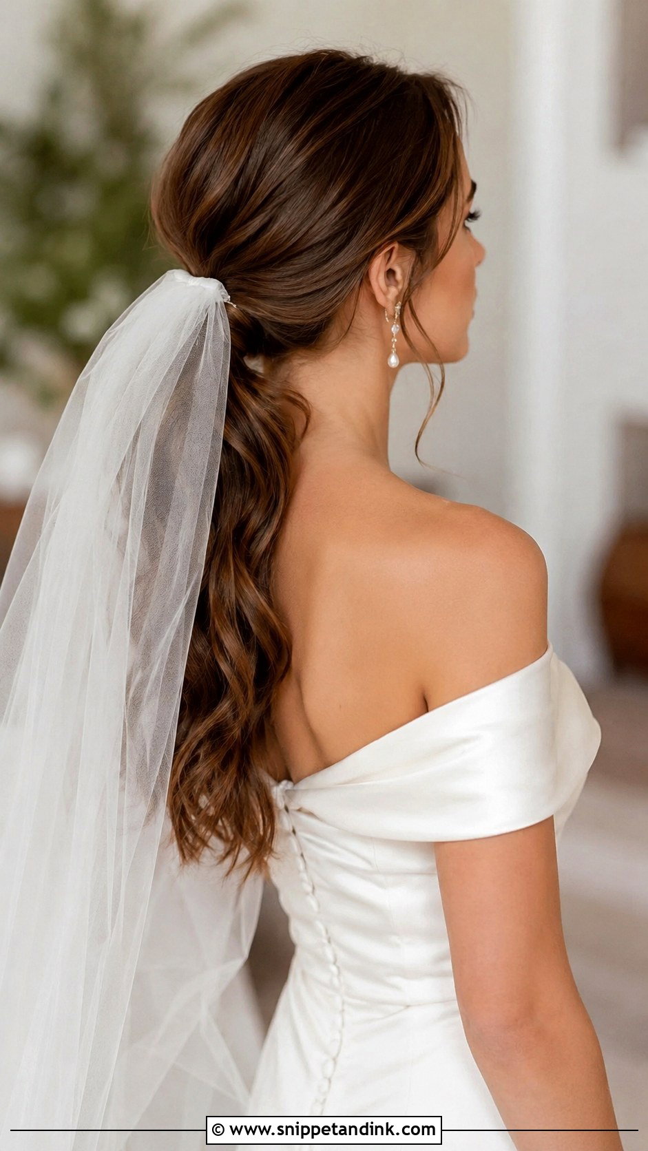 Low Ponytail With Veil - Snippet and Ink - 30 Ponytail Wedding Hairstyles