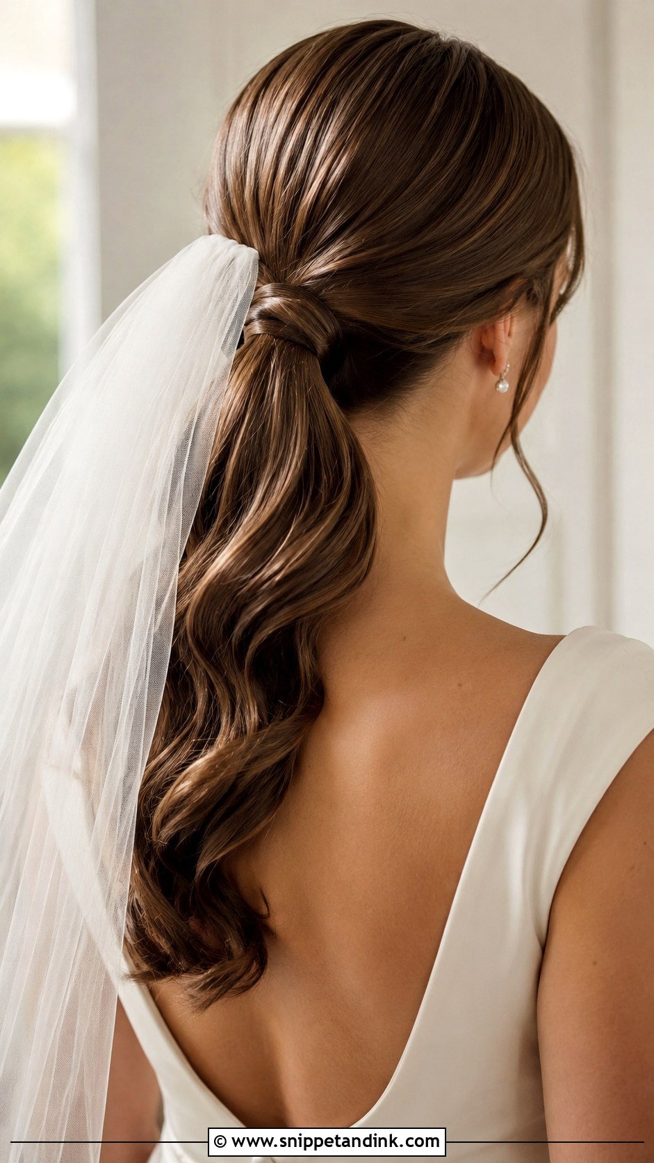 Low Ponytail With Veil - Snippet and Ink - 15 Ponytails Hairstyles for Wedding