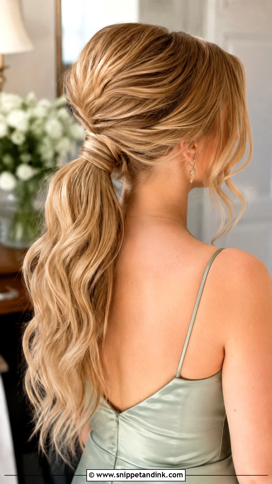 Low Ponytail With Waves Bridesmaid Hairstyle - Snippet and Ink - 30 Hairstyles for Weddings Bridesmaid