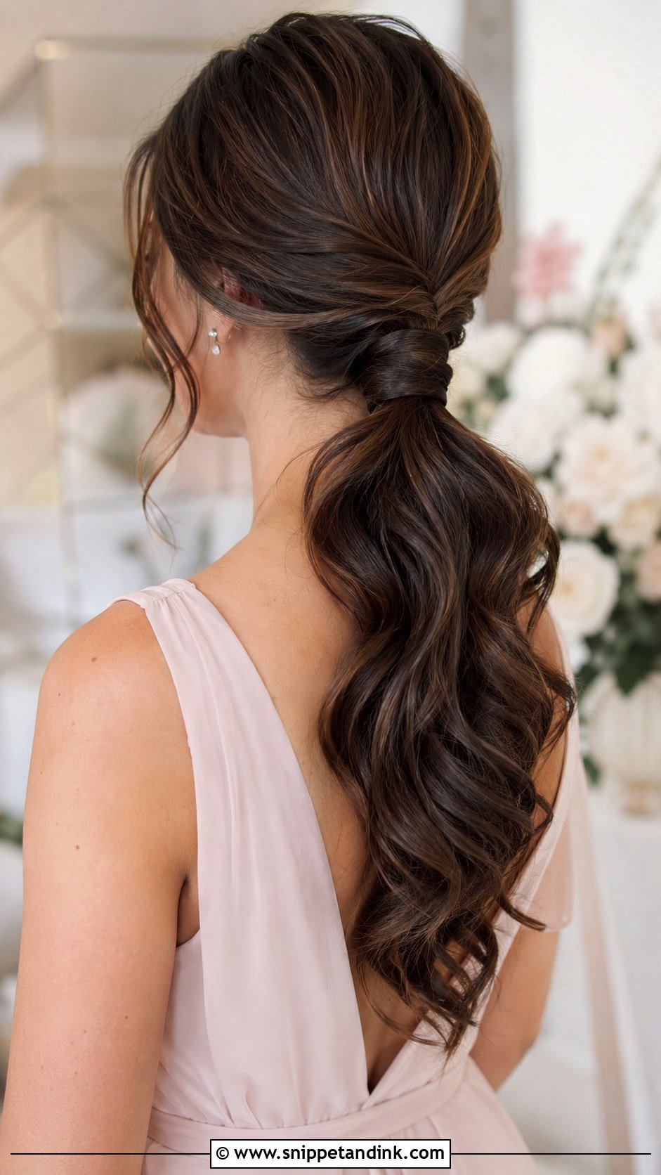 Low Ponytail With Waves Bridesmaid Hairstyle - Snippet and Ink - 20 Wedding Hair Styles Bridesmaid