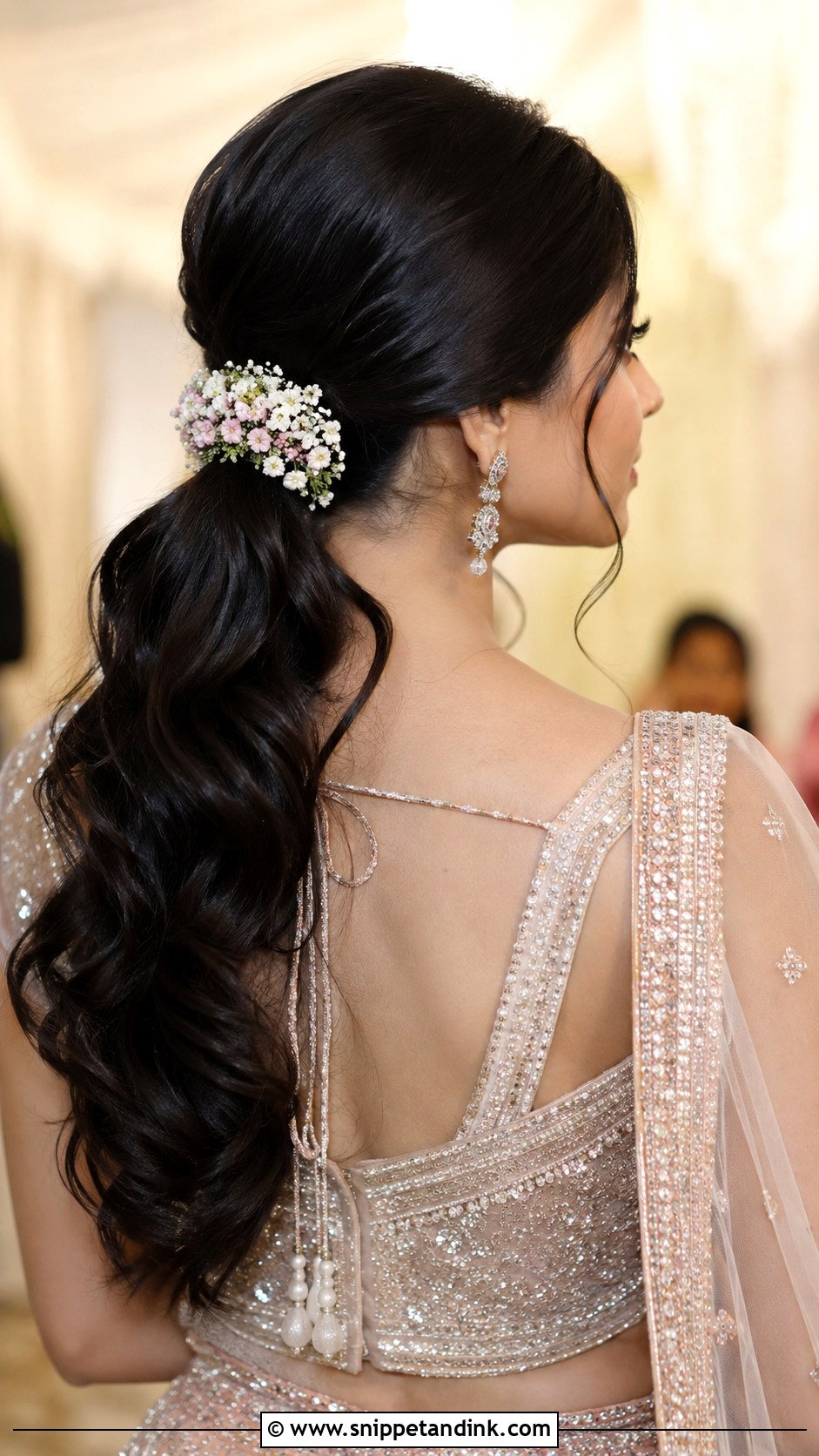Low Ponytail With Wavy Curls - Snippet and Ink - 30 Sangeet Hairstyles for Bride