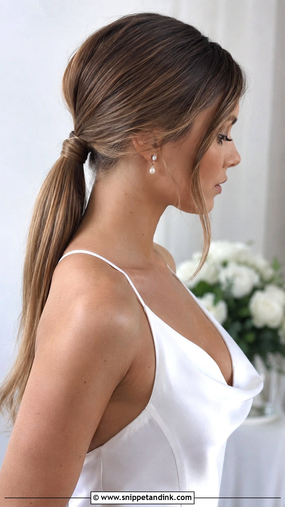Low Ponytail With Wrapped Section - Snippet and Ink - 25 Hair Styles for Weddings