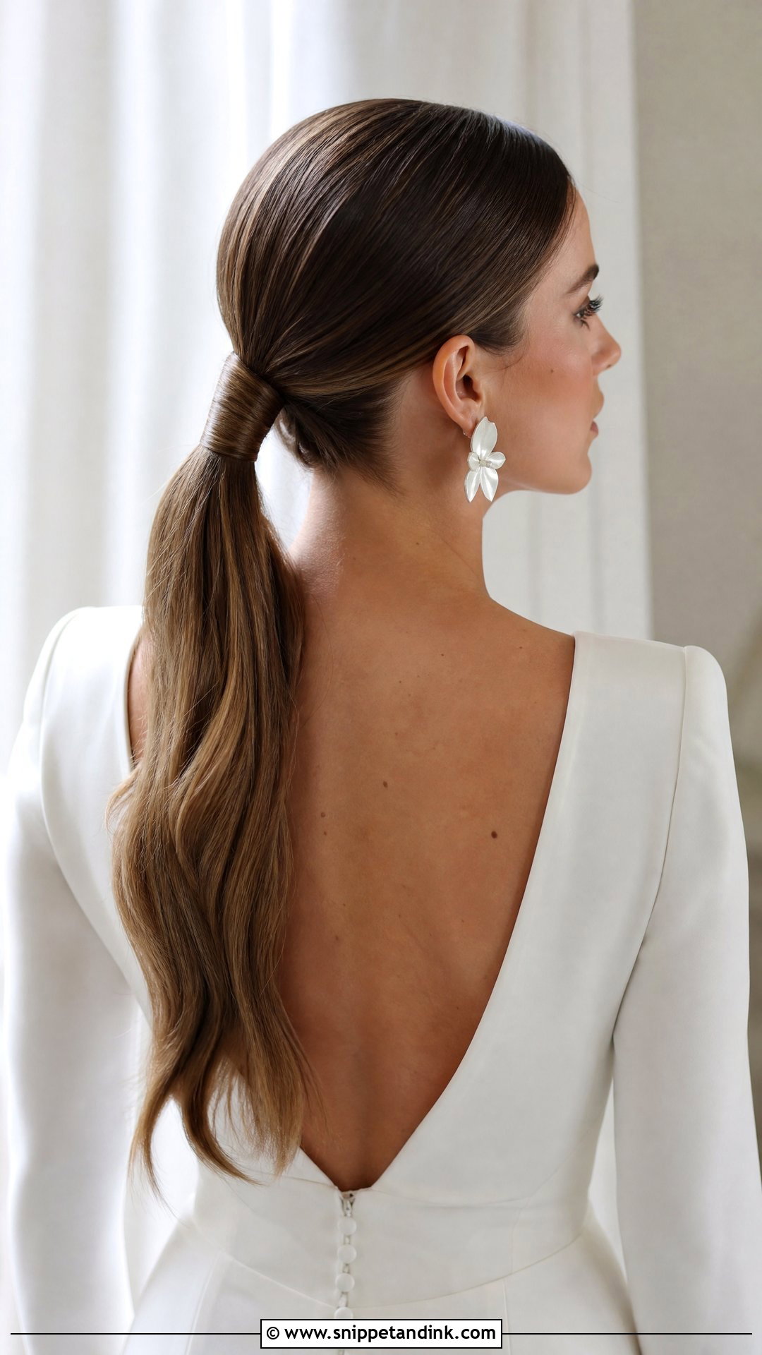 Low Ponytail With Wrapped Strand - Snippet and Ink - 20 Simple Long Hair Wedding Hairstyles