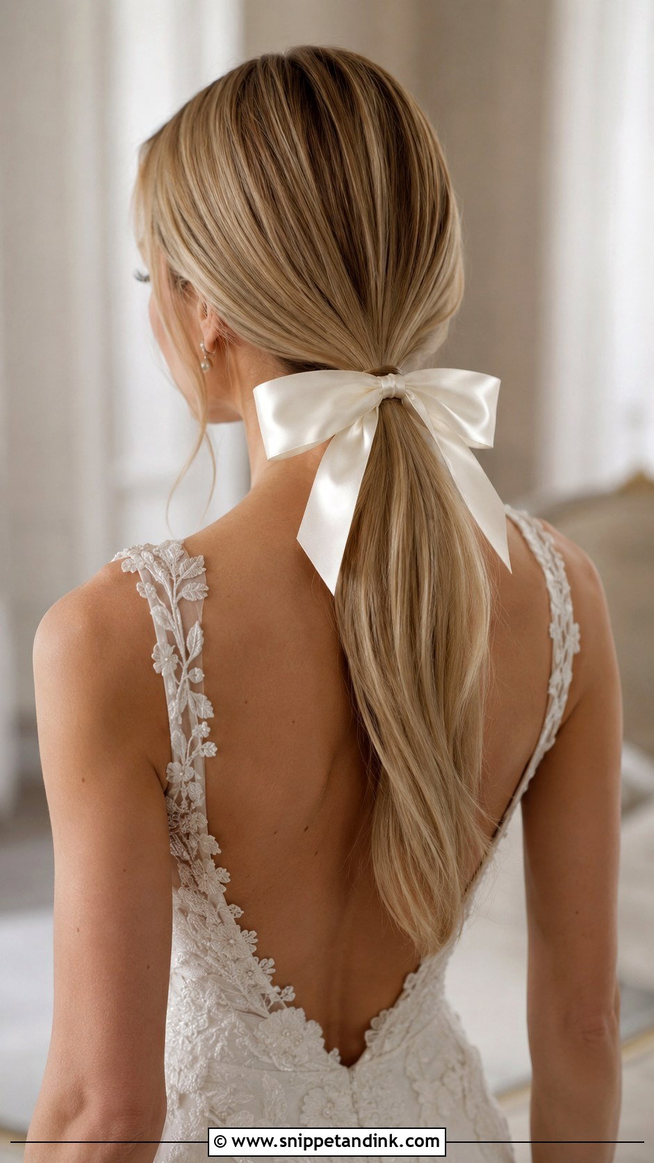 Low Ponytail With a Bow - Snippet and Ink - 20 Bridal Low Ponytail Ideas