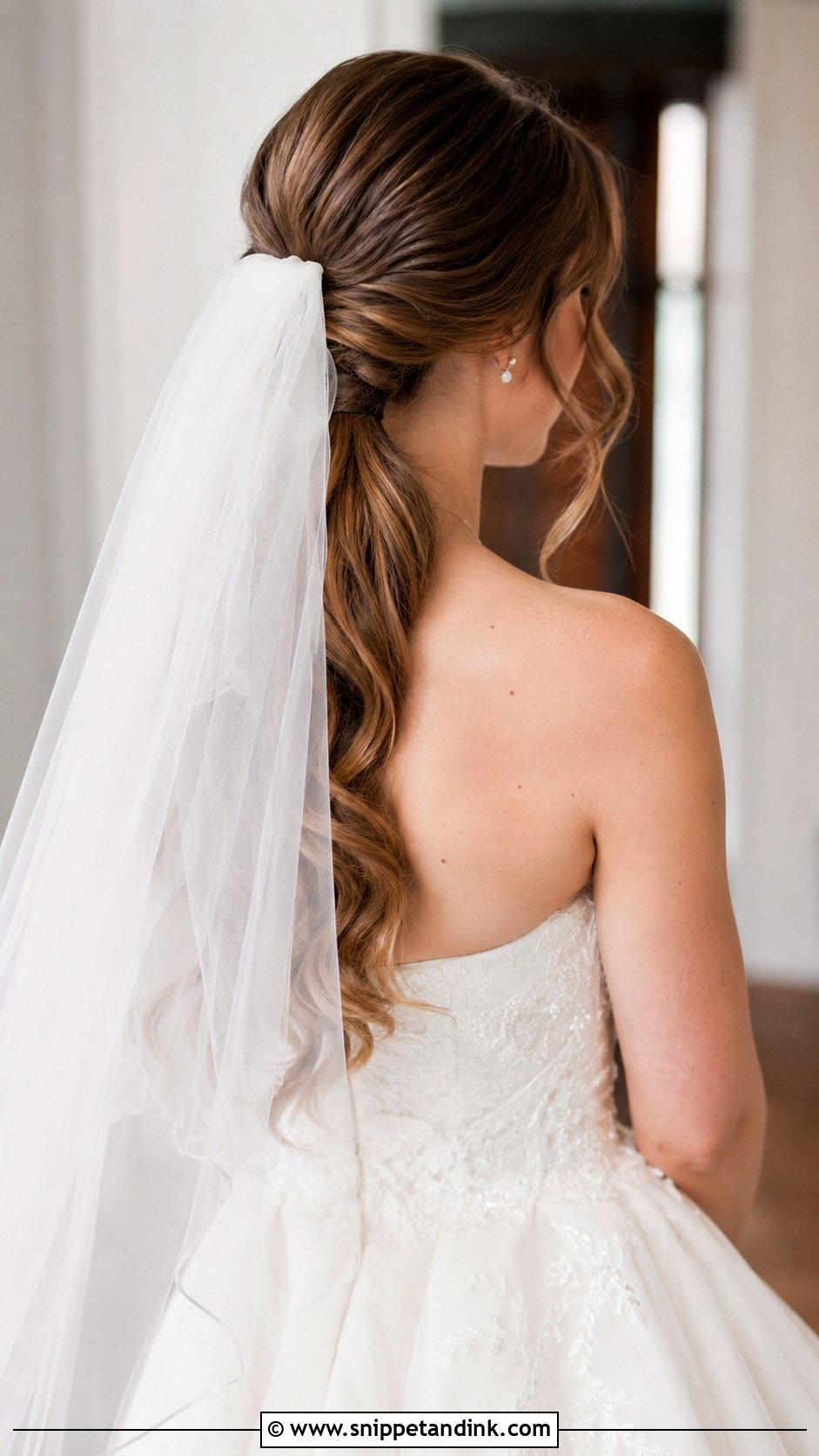 Low Ponytail With a Veil - Snippet and Ink - 20 Low Pony Wedding Hairstyles