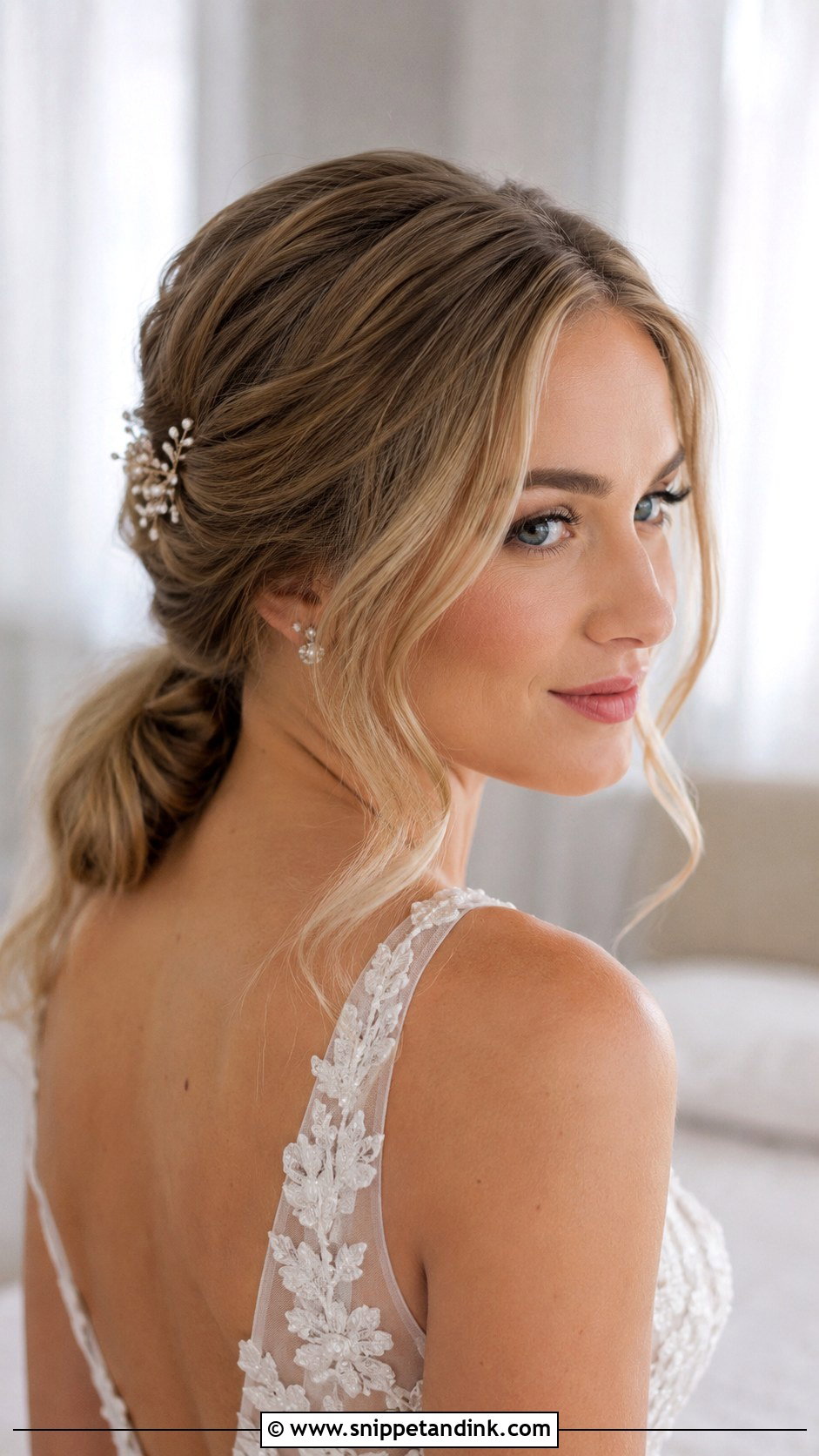 Low Ponytail with Face Framing Pieces - Snippet and Ink - 30 Bridal Ponytail Hairstyles