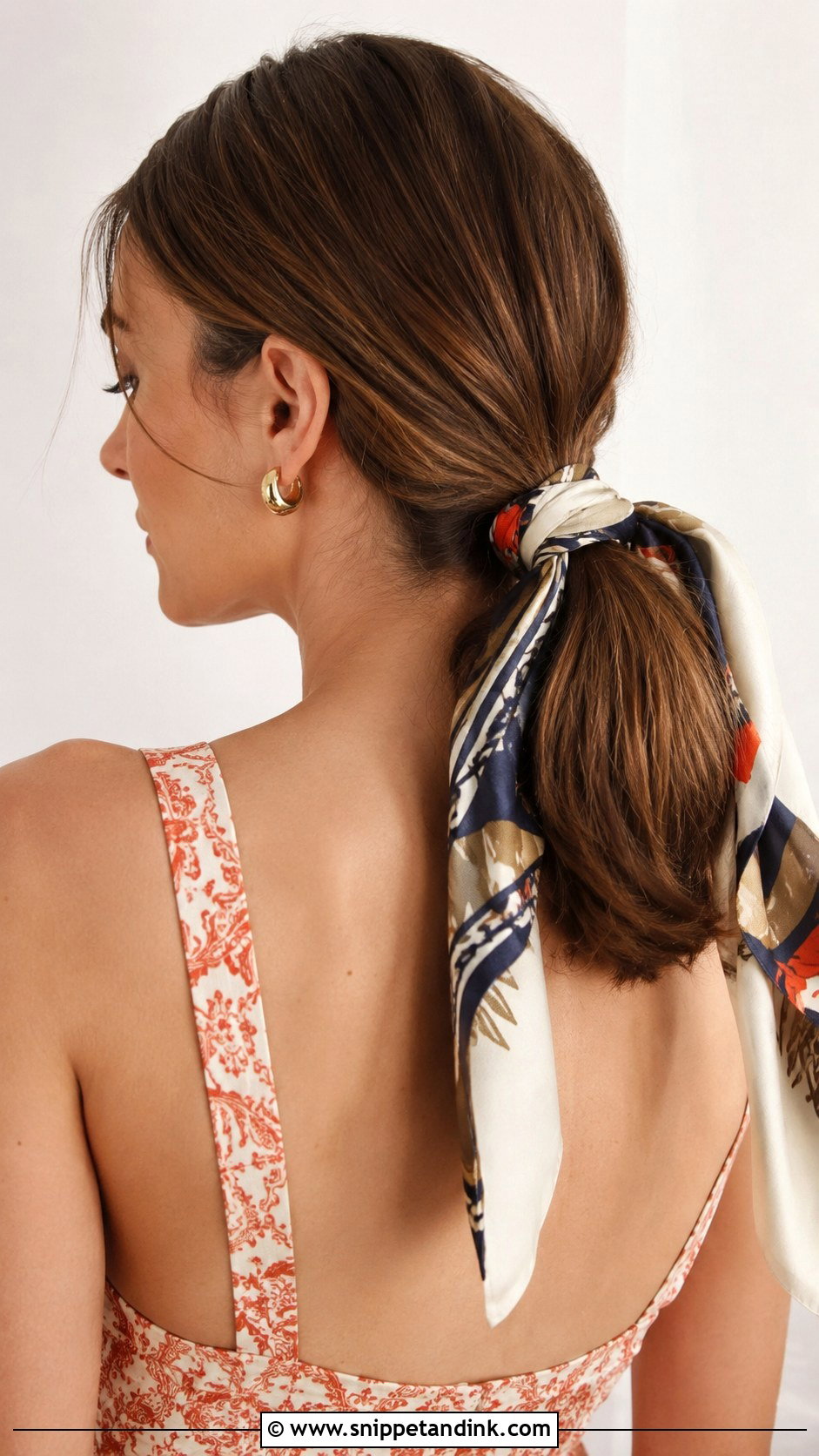 Low Ponytail with Scarf - Snippet and Ink - 25 Wedding Guest Ponytail Hairstyles