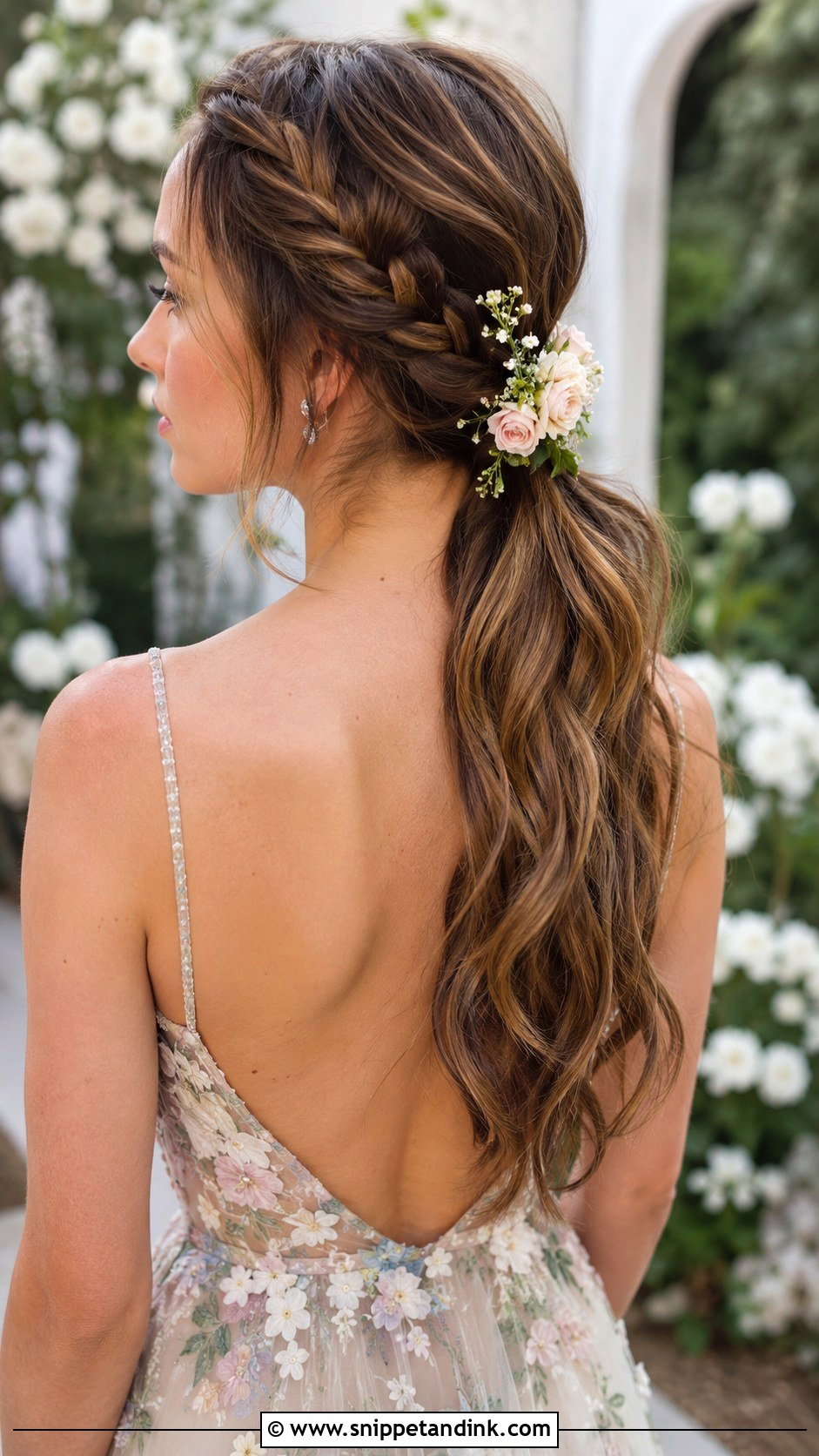 Low Ponytail with Side Braid - Snippet and Ink - 30 Bridal Ponytail Hairstyles