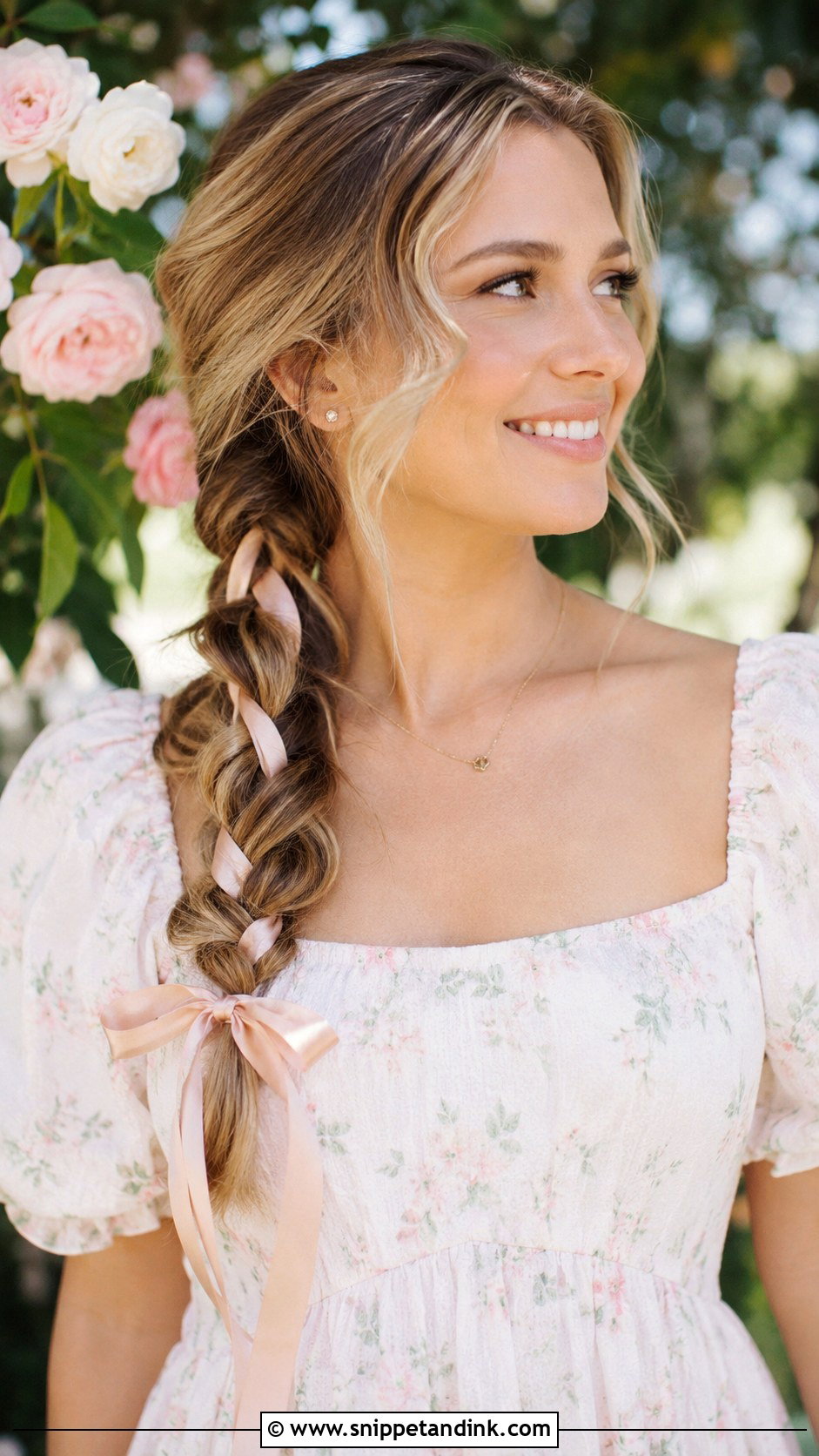 Low Side Braid With Ribbon - Snippet and Ink - 20 Wedding Guest Braid Hairstyles